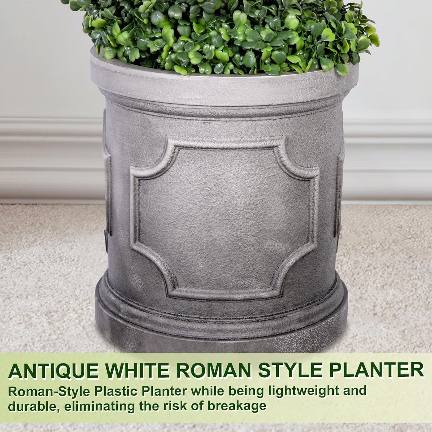 4FT Artificial Spiral Boxwood Topiary Trees with Antique-White Roman-Style Planter - Outdoor&Indoor Year-Round Garden, Porch, Entryway Decor (2 Pack)