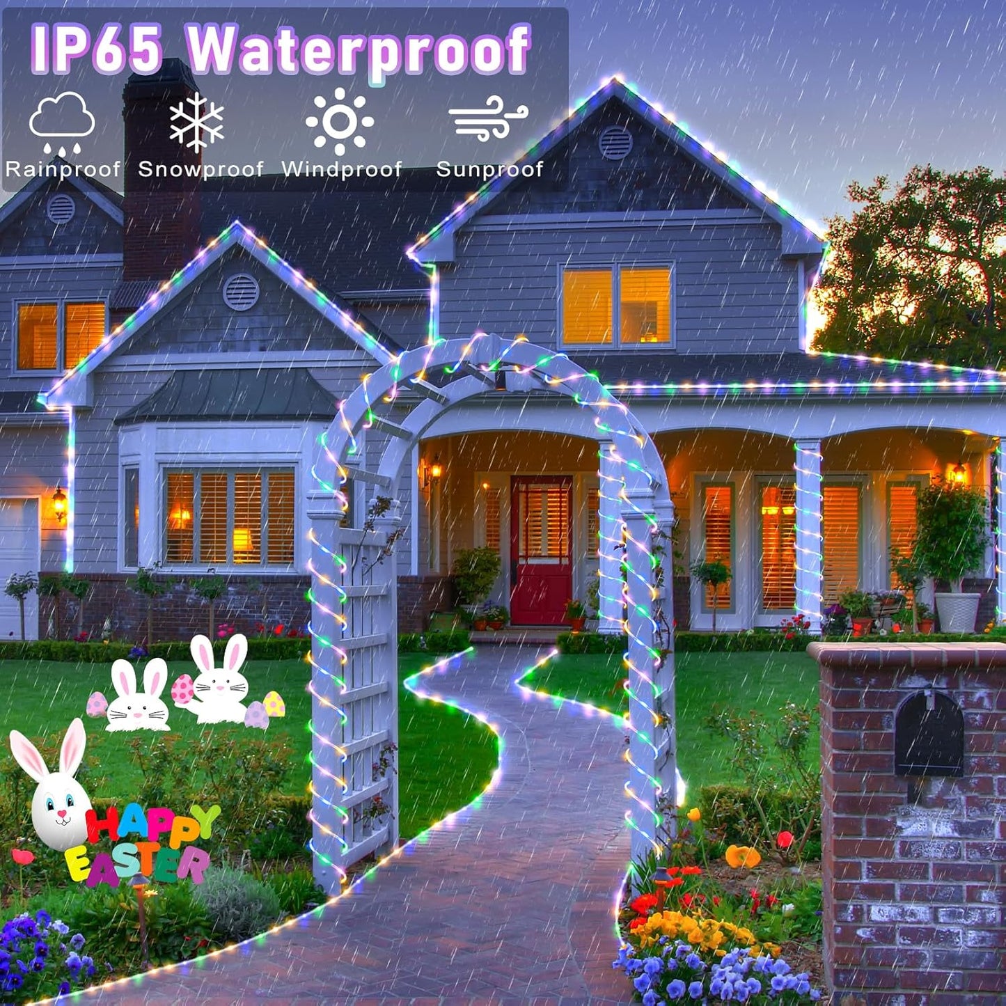 66FT 200 LED Rope Lights for Outside, Plug In Rope Lights Outdoor Waterproof with 8 Modes, Connectable Clear Tube Light for Indoor Bedroom Camping Garden House Party Decoration - Pastel Multicolor