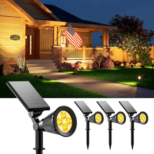 4 Pack Solar Spotlights Outdoor Waterproof for Tree, Statue, Flower, Mailbox, Bush, Wall, Bright LED Outside Landscape Flood Lights for Focus Uplighting Yard, Garden, Driveway, Walkway, House, Fence