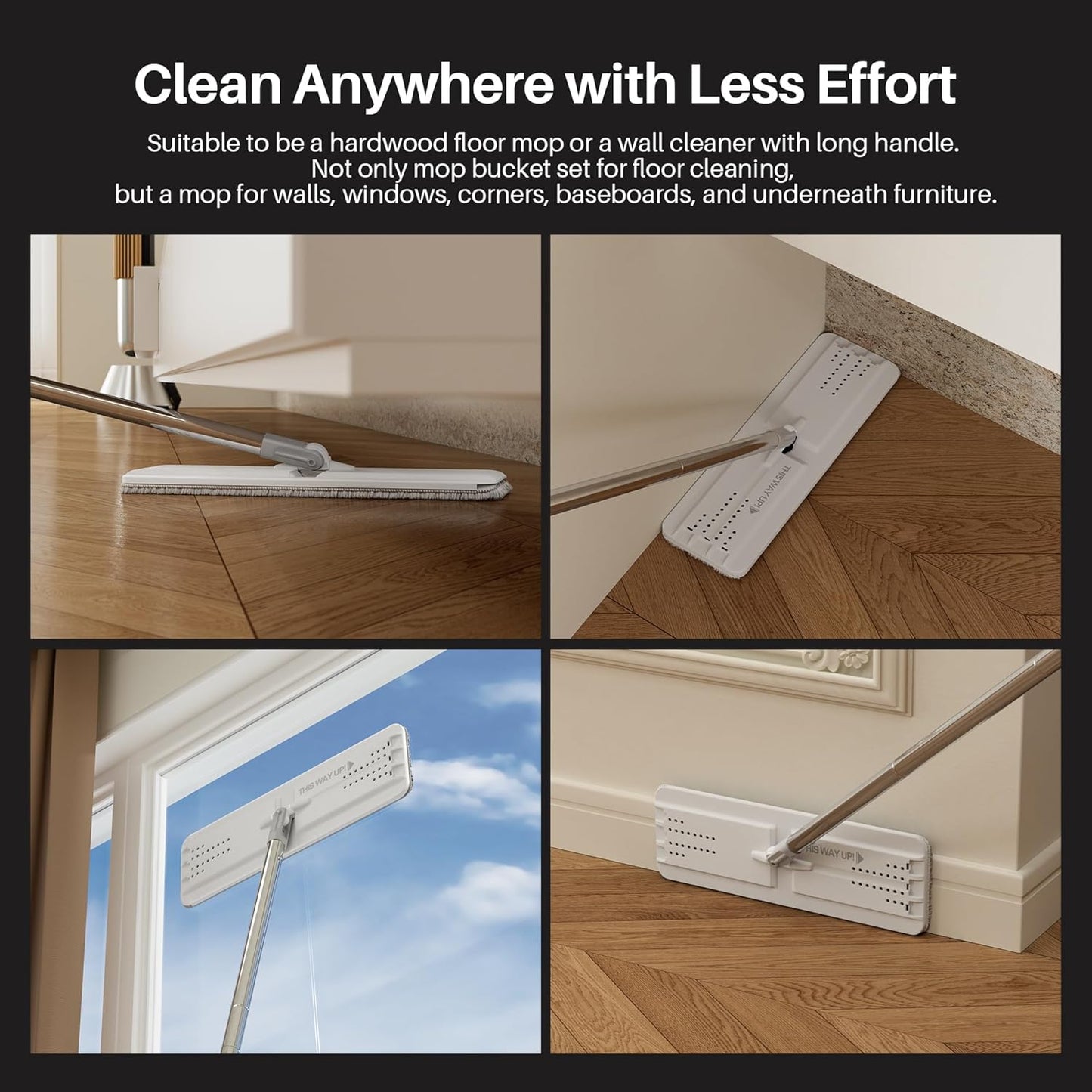 JOYMOOP Mop and Bucket with Wringer Set, Hands Free Flat Floor Mop and Bucket, with 3 Washable Microfiber Pads, Wet and Dry Use, Floor Cleaning System