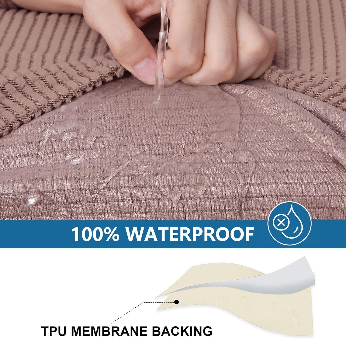 hyha Waterproof Couch Cushion Covers for Pets, Non Slip Sofa Seat Cover for Dogs Washable, Soft Thick Stretch Jacquard Fabric, Sofa Slipcovers with Elastic Bottom (1 Piece for Backrest M, Camel)