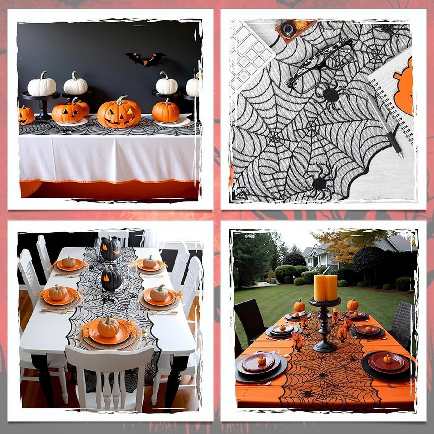 1-Pack Halloween Table Runner, Black Spider Web Lace Table Runner, Gothic Kitchen Decor, Fall-Themed Party Decorations, Spider Web Reusable Home Accent, 18 x 64 Inches