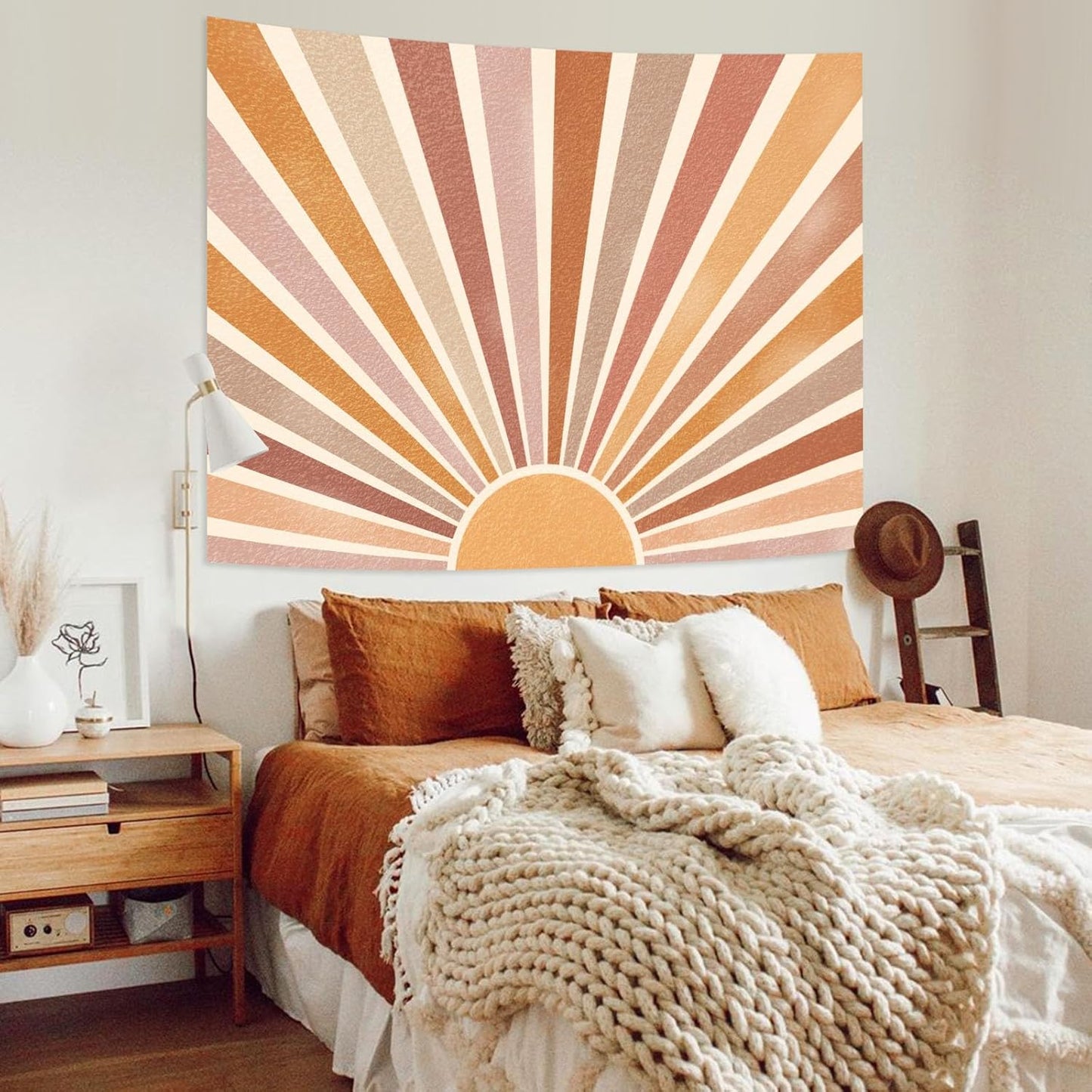 Kanuyee Retro Burning Sun Tapestry Wall Hanging, Vintage 70s Abstract Geometric Sunrise Tapestries for Bedroom Living Room Backdrop 60×80 inch