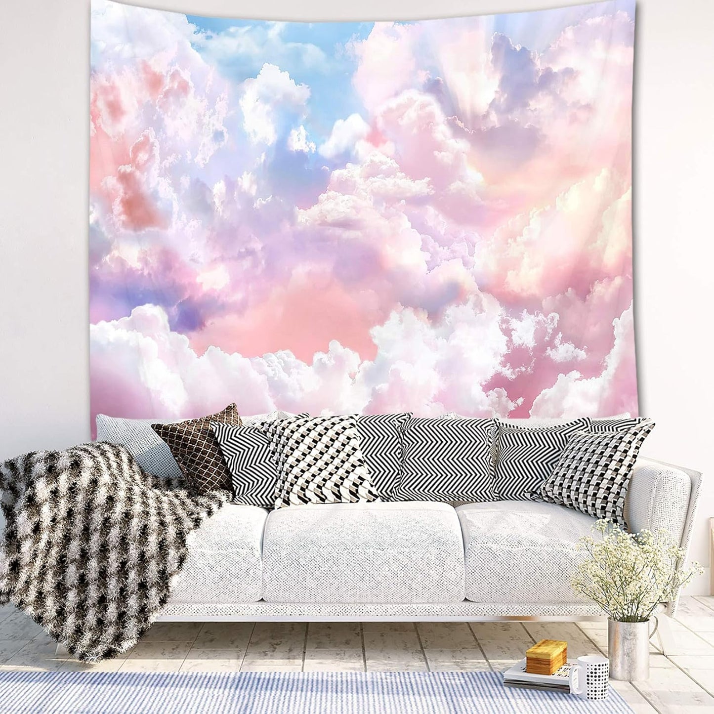HVEST Pink Cloud Tapestry Colorful Abstract Clouds Natural Landscape Tapestries Wall Hanging for Bedroom Living Room Teen Dorm Indie Decor Poster Blanket,59x51 Inches