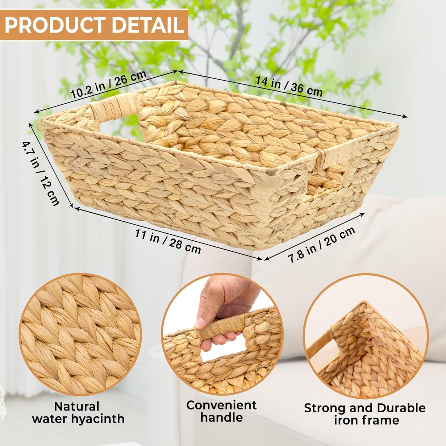 Set of 3 Snack Baskets, Wicker Snack Basket Organizer for Office, Small Wicker Baskets with Handles, (3 Medium Basket)