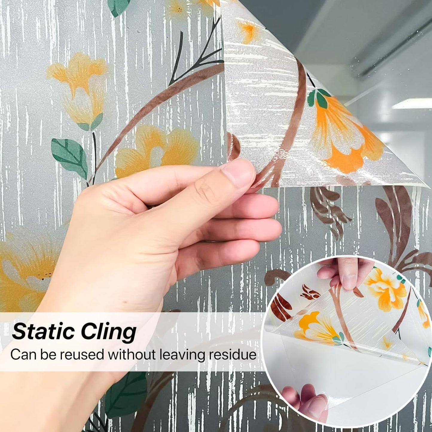 Niviy Stained Glass Window Privacy Film with Installation Tools, 3D Frosted Glass Window Decals UV Protection Sun Blocking Static Clings Non Adhesive Glass Stickers for Home 17.5 x 118 inch