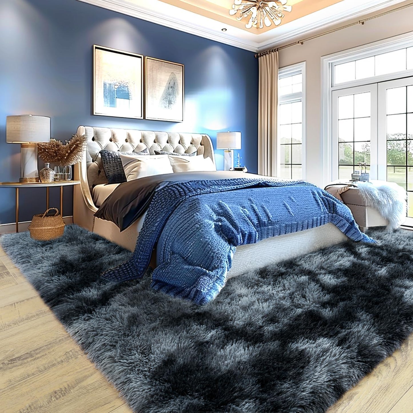 Rezutan 8x10 Rugs for Living Room, Large Comfy Modern Shaggy Rug Fuzzy Kids, Plush Indoor Nursery Classroom Home Decor Bedside with Non-Slip Bottom, Blue Gray, 8 X 10 Feet
