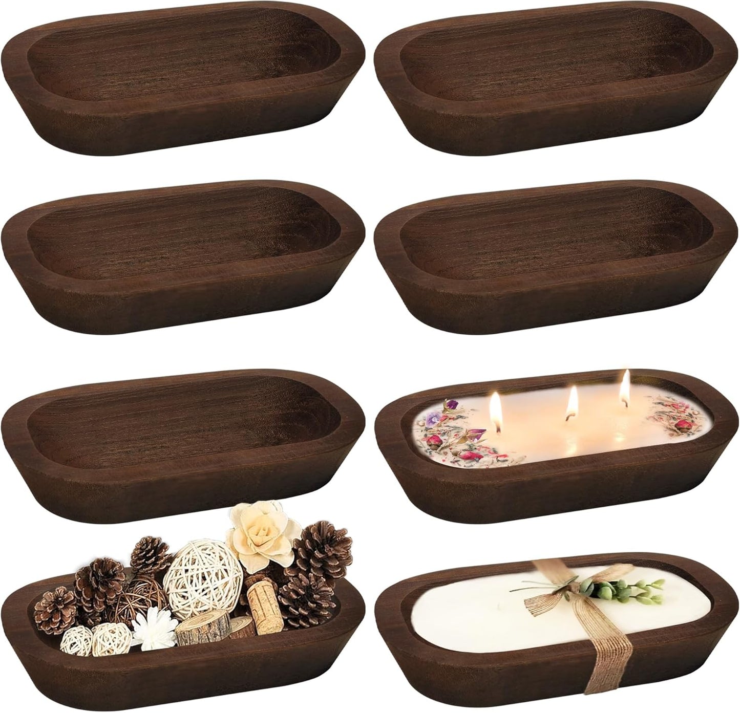 Royxen 8 Pack Wood Dough Bowl, Wooden Dough Bowls Paulownia, Rustic Bowl Vintage, Bowls for Candle (Brown, 9.7" x 6")