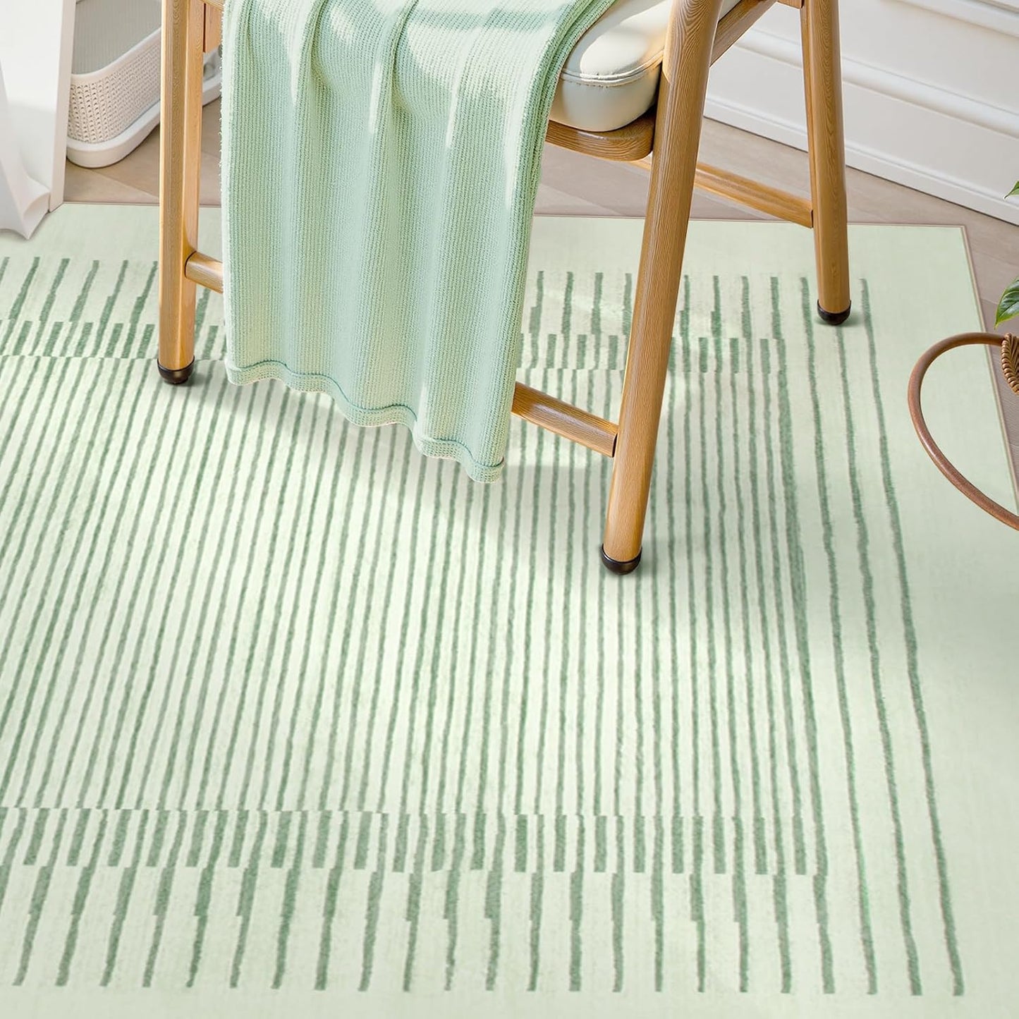 Wonnitar Washable Green Striped Runner Rug for Hallway 2'6"x8', Non-Slip Soft Runner Rug for Bedroom, Low Pile Minimalist 8ft Carpet Runner for Bathroom Laundry Kitchen (Green, 2'6" x 8')