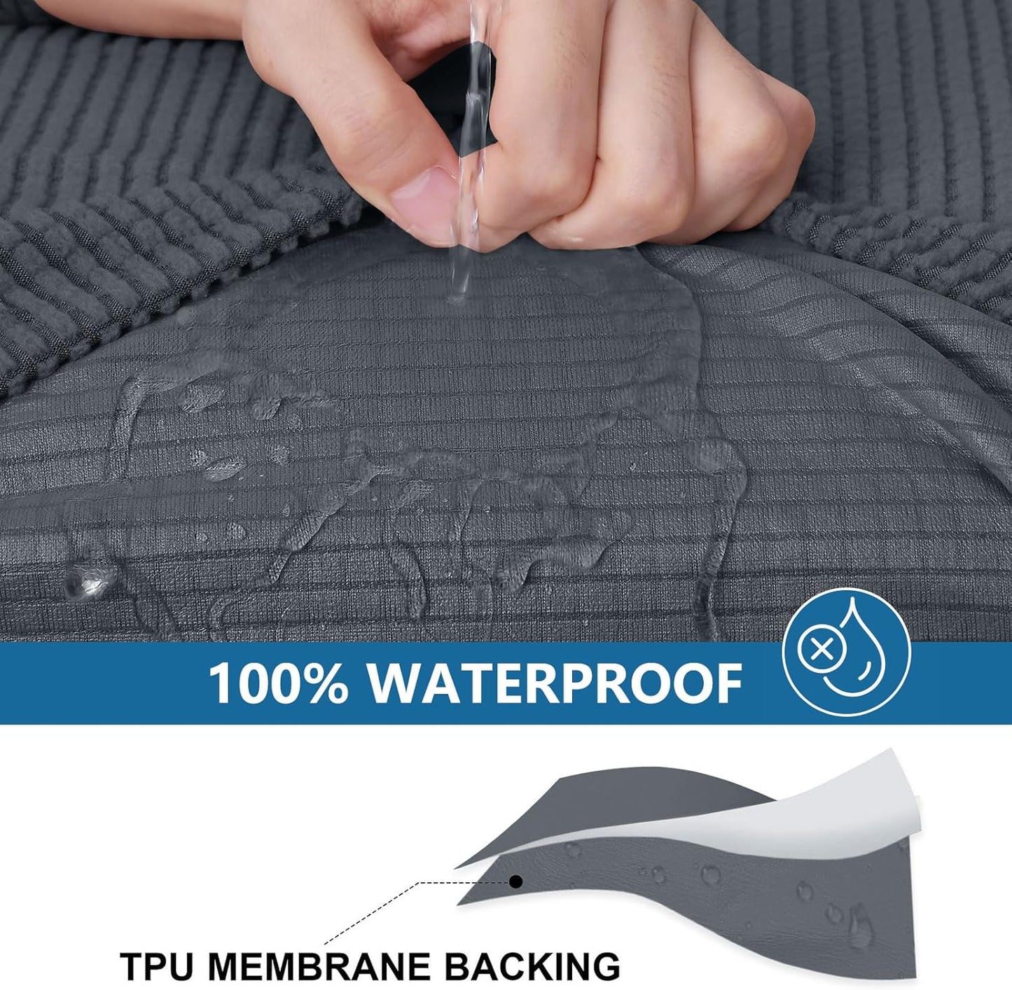 hyha Waterproof Couch Cushion Covers for Pets, Non Slip Sofa Seat Cover for Dogs Washable, Soft Thick Stretch Jacquard Fabric, Sofa Slipcovers with Elastic Bottom (1 Piece for Backrest L, Grey)