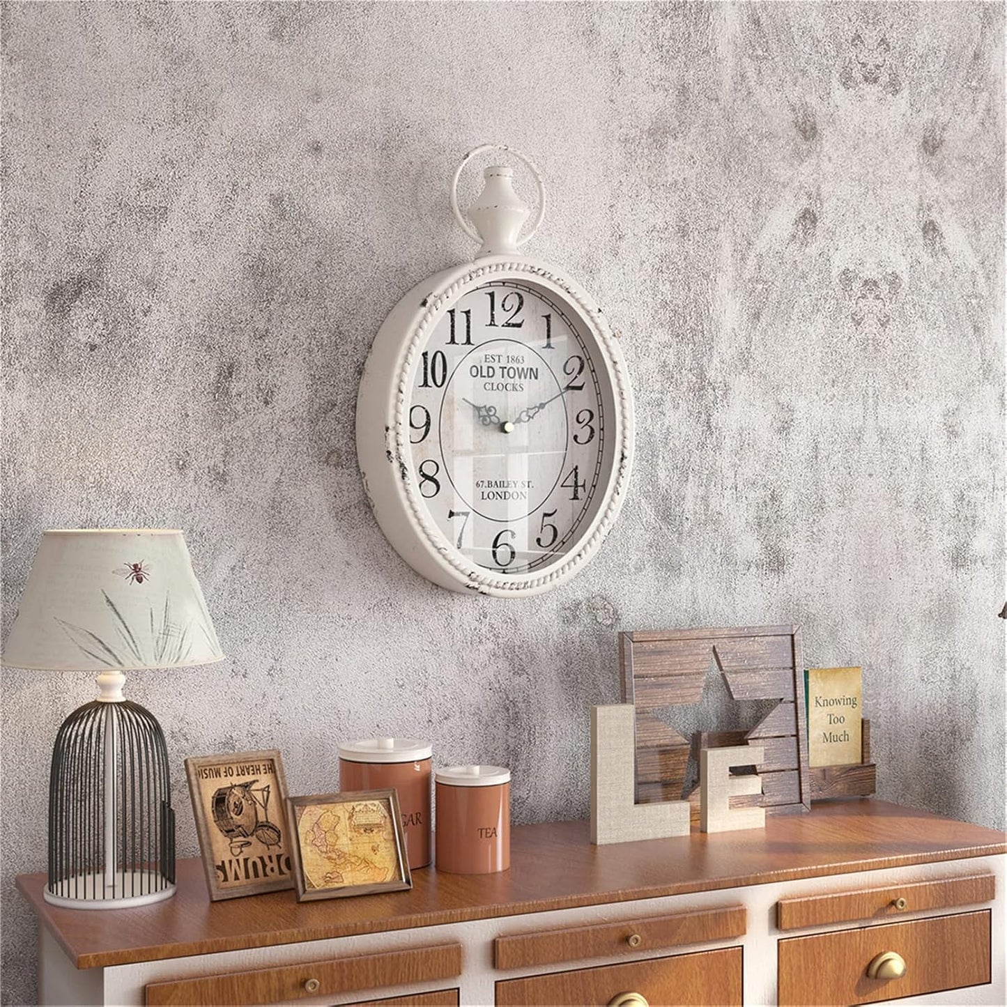 Menterry Small Retro Oval Wall Clock, Antique Old Design, White Vintage Style, Battery Operated Silent Decor Wall Clocks for Kitchen,Bedroom,Farmhouse,Bathroom (11.2" H x 6.7" W)