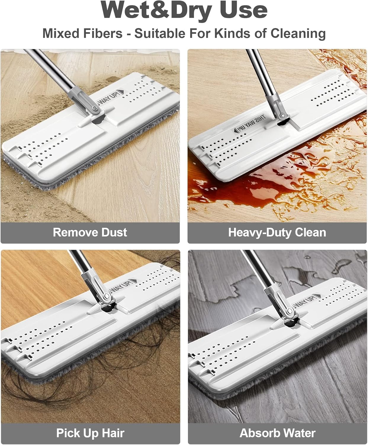 JOYMOOP Mop Replacement Pads, Reusable Microfiber Mop Pads for 13-inch Flat Mop and Mop Bucket Set, Pack of 2 Refills - Grey and Stripe