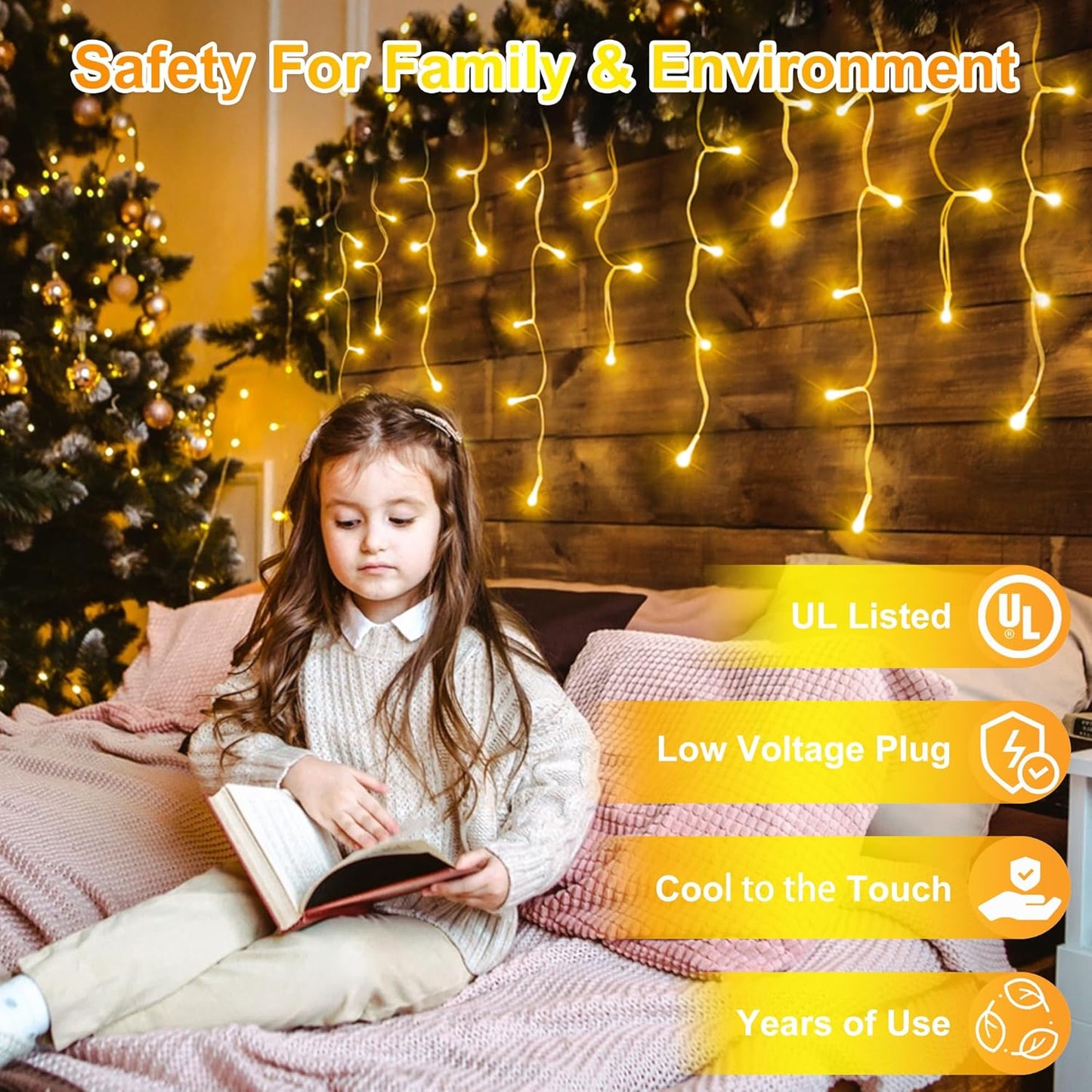 648 LED Christmas Lights with 144 Drops, 66ft 8 Modes Christmas String Lights Outdoor, Waterproof Christmas Decorations Fairy Lights with Timer Memory for Xmas Party Patio Window Fence Warm White