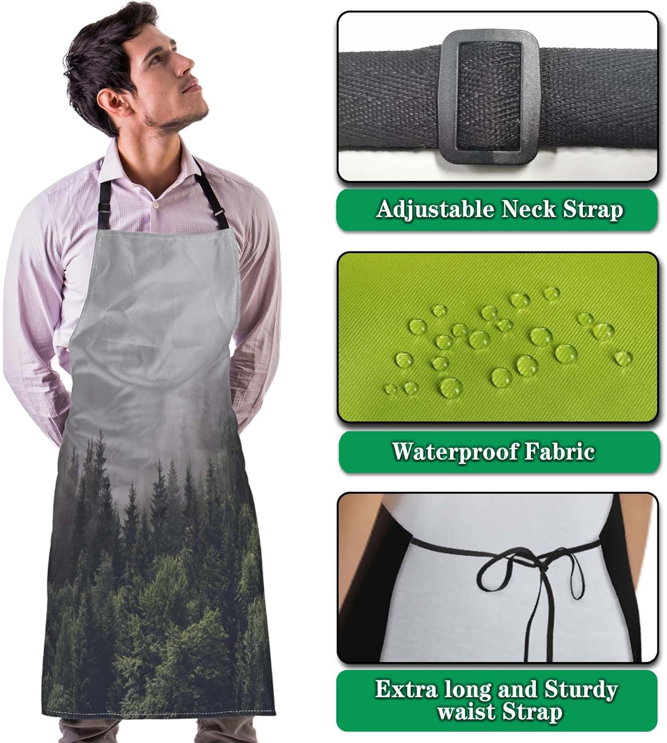 Garden Apron for Men Forested Mountain Slope in Low Lying Cloud Kitchen Aprons for Women for Kitchen Cooking Restaurant BBQ Painting Crafting Gardening 27” (W) x 31” (H), Waterproof Aprons