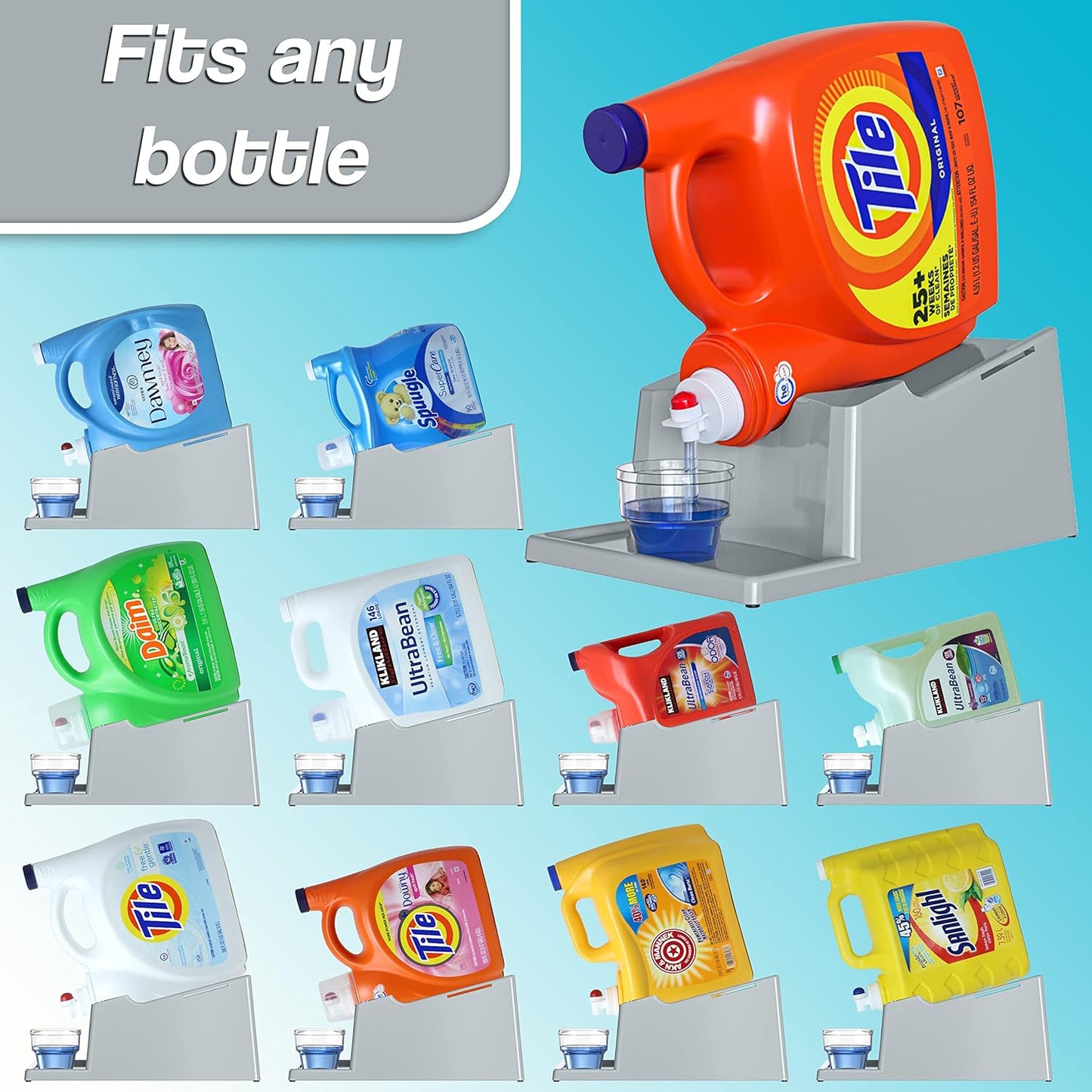 Skywin Laundry Detergent Holder Stand Organizer and Drip Tray for Laundry Room Organization,Non Slip Laundry Soap Holder for Liquid Laundry Detergent, Laundry Detergent Stand, No Strap (Grey)