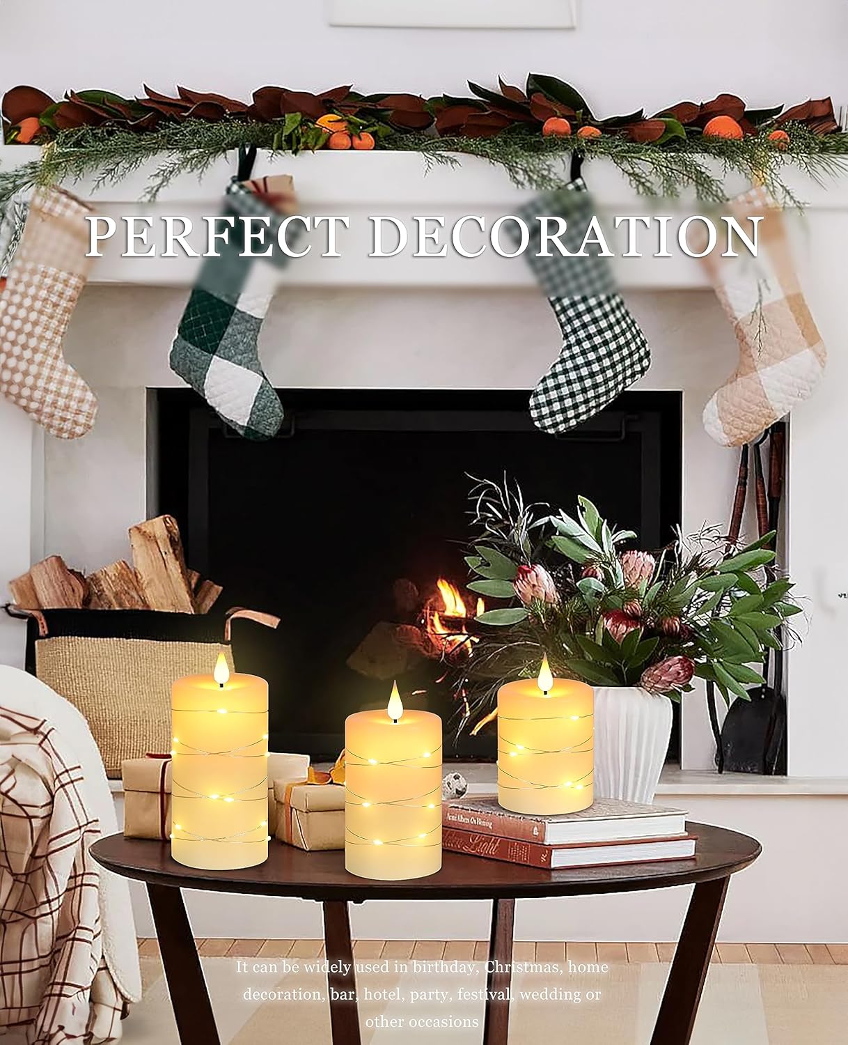 Flameless Candles With Remote, Battery Operated Candles LED Candles with string lights Flickering Candles with Timer, 4‘’ 5‘’ 6‘’ Candle For Seasonal and Festival Celebration’s Candles set of 3