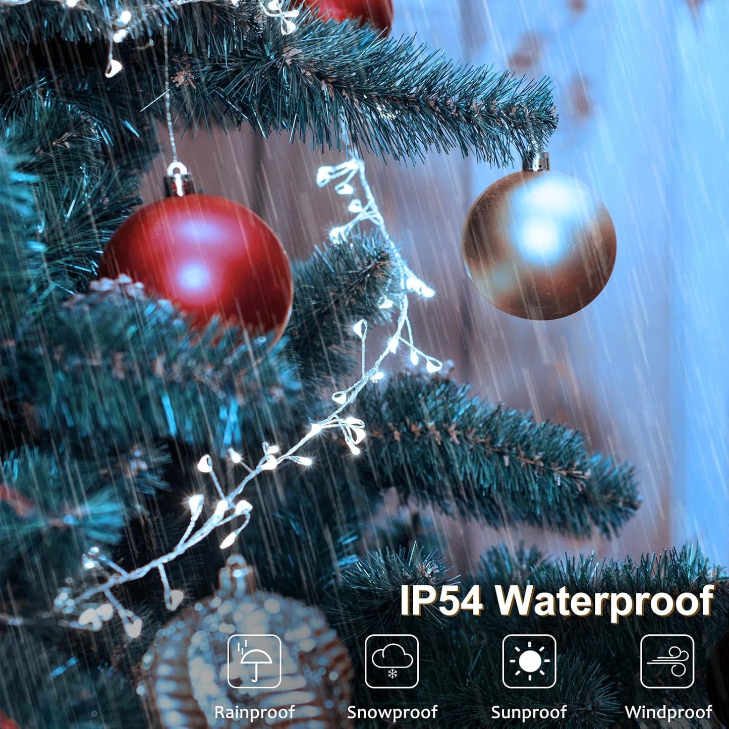 2 Pack Cluster Fairy Lights Battery Operated, Total 20Ft 400 LED Christmas Lights String with Timer 8 Modes Firecracker Fairy Lights Waterproof for Wreath Tree Wedding Gift Decor (Cool White)