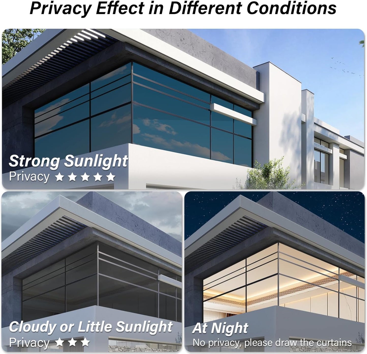 Kromapolis One Way Window Privacy Film Reflective Mirror Home Window Tint, Daytime Privacy Heat Control Anti UV Glass Tinting Static Cling (Black-Silver, 29.5 x 157.4 inch)