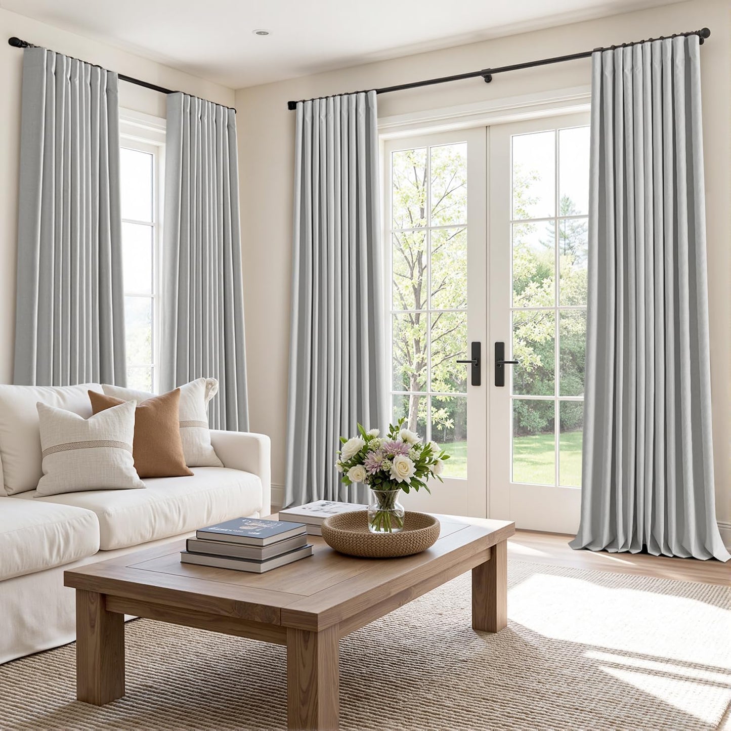 MIULEE 100% Blackout Curtains 102 Inch Long 2 Panels Set for Bedroom, Thick Faux Linen Black Out Curtain Room Darkening Back Tab Pleat Floor to Ceiling Window Drapes with Hooks for Living Room, Grey