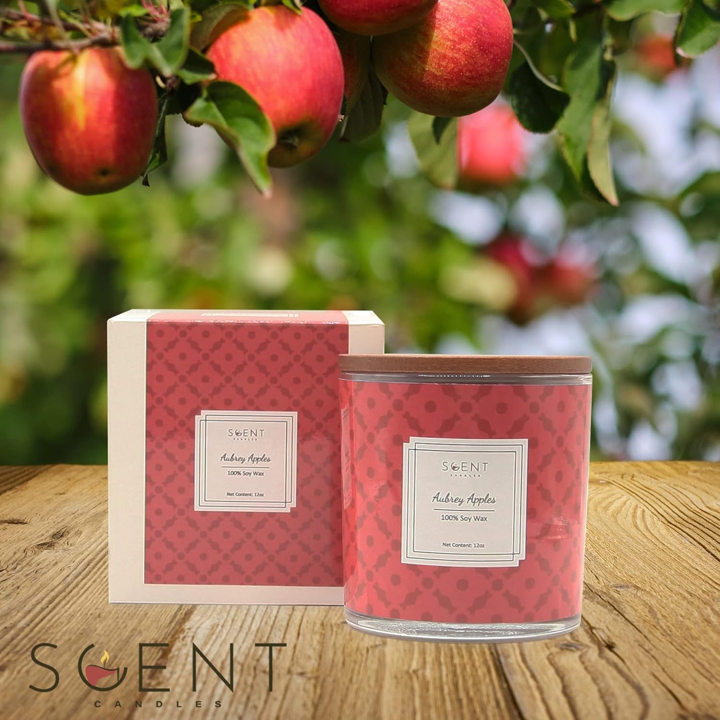 | Highly Scented Candles - Aromatherapy Candles for Home | Aubrey Apple Candle | 12oz Glass Jar | 100% Natural Soy Wax Candles | Burn Time 60-70 Hours