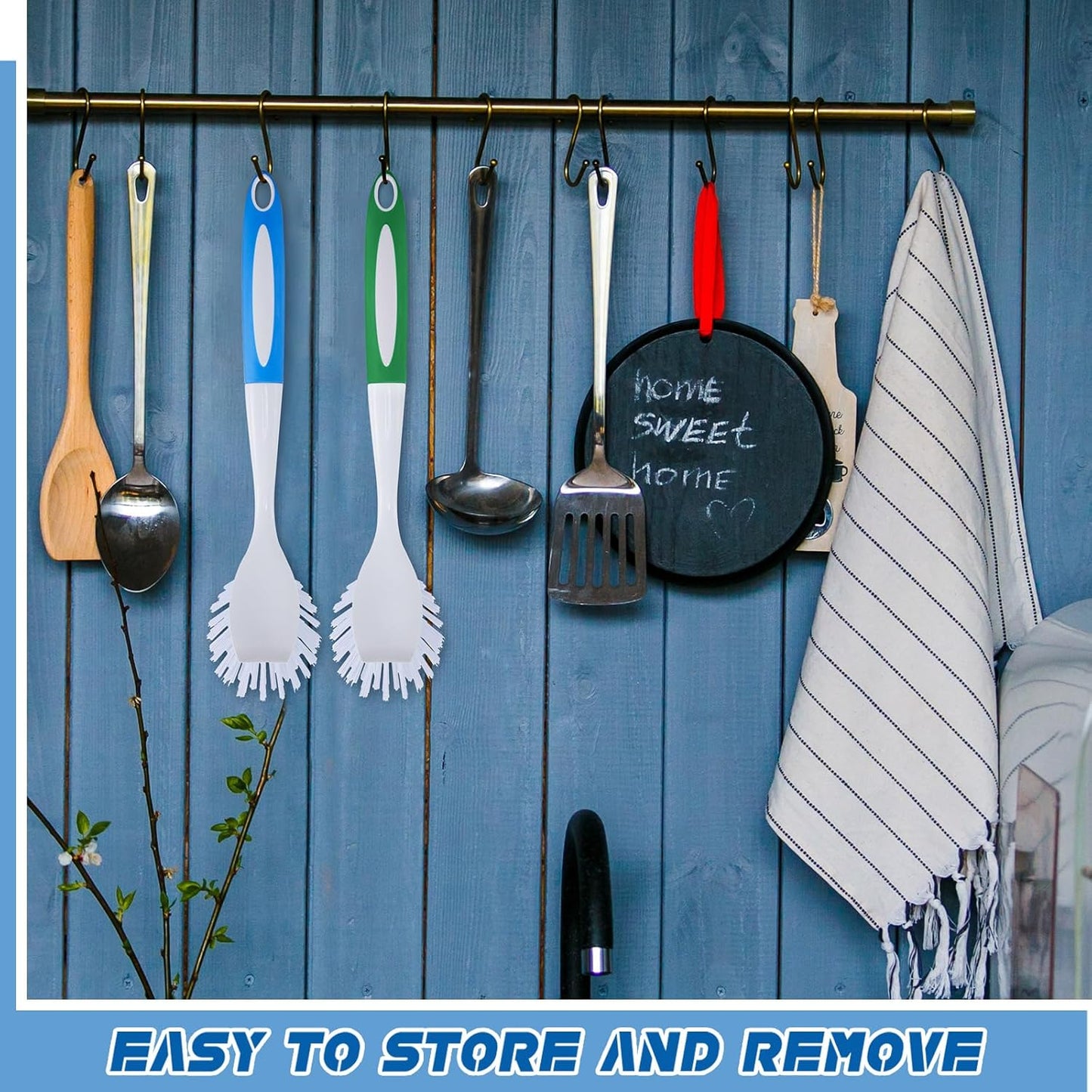 Hsei 6 Pcs Blue and Green Kitchen Scrub Dish Brush Bulk with 11 Inch Anti Slip Handle Cleaning Dish Scrubber with Stiff Bristles Washing Scrub Brushes for Housekeeping for Pots and Pans, Kitchen Sink