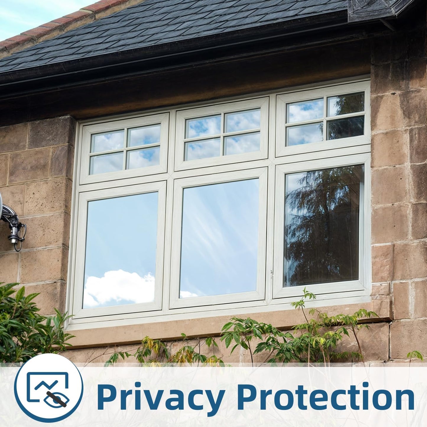 DUOFIRE One Way Window Film Privacy See Out Not in Heat Blocker Tint Reflective Mirror Tinting Film for Home Static Cling Anti-UV Sun Blocking Window Covering（Dark Silver, 35.4x78.7in）