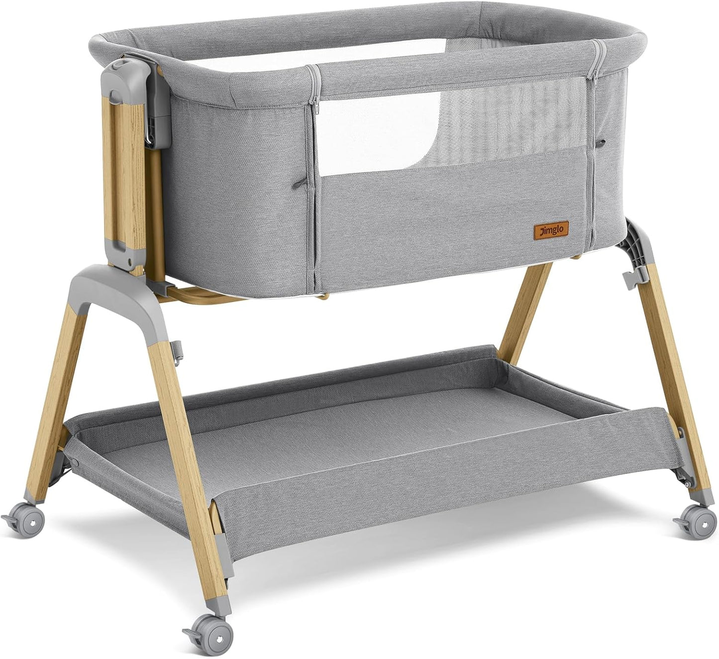 3 in 1 Baby Bassinet, Rocking Bassinets with Comfy Mattress and Wheels, Adjustable Height Bassinet Bedside Sleeper, Easy Folding Portable Crib for Newborn (Grey)