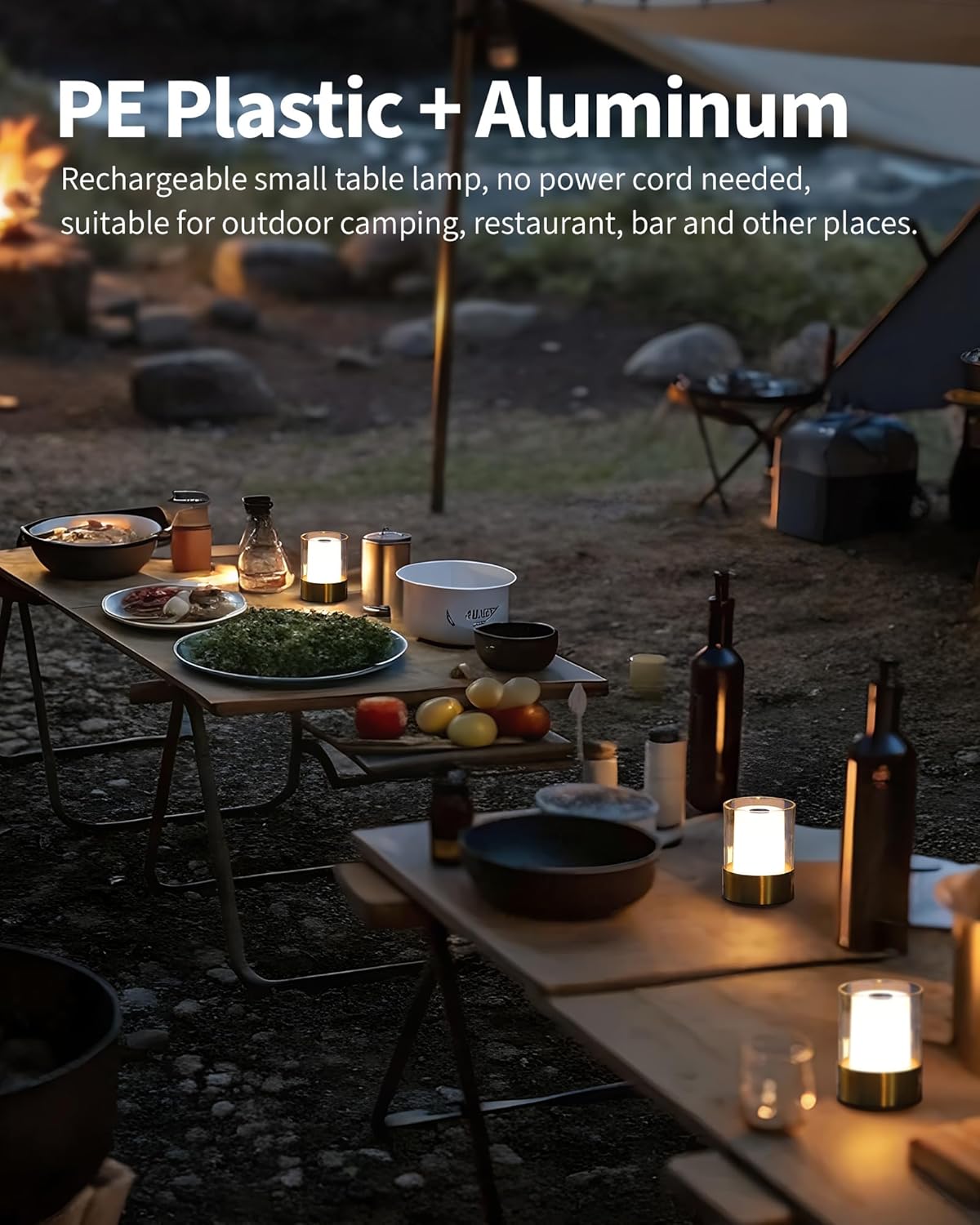 LED 4" Small LED Battery Operated Lamp Set of 2, Cordless Rechargeable Table Lamp, Mini Night Light, Waterproof Outdoor Desk Lamp for Bathroom Bar Dining Room Nursery Baby Coffee Shop (Bronze)