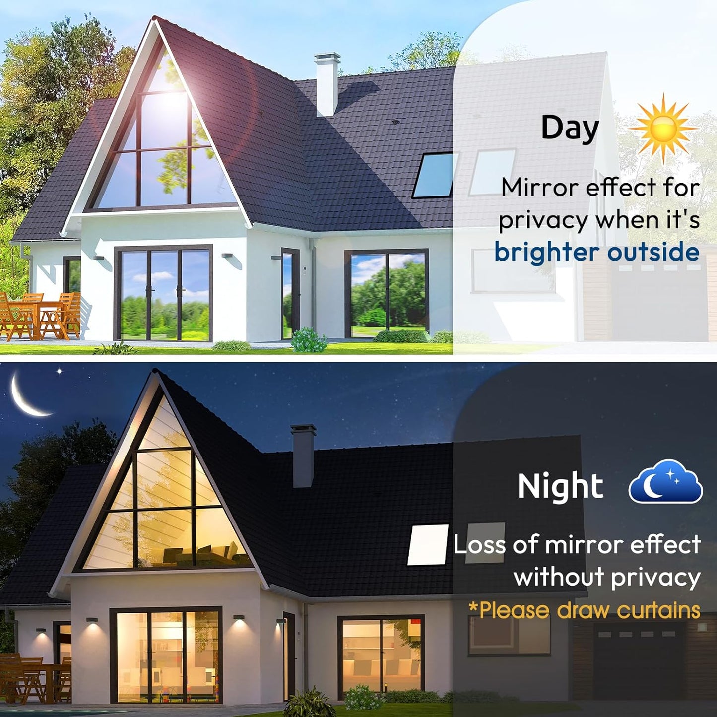 rabbitgoo Window Privacy Film One Way Window Tint for Home, Removable Reflective Heat Sun Blocking Anti UV Glass Door Covering, Mirror Tinting Film House Office, 29.5 in X 16.4 Feet, Black Silver