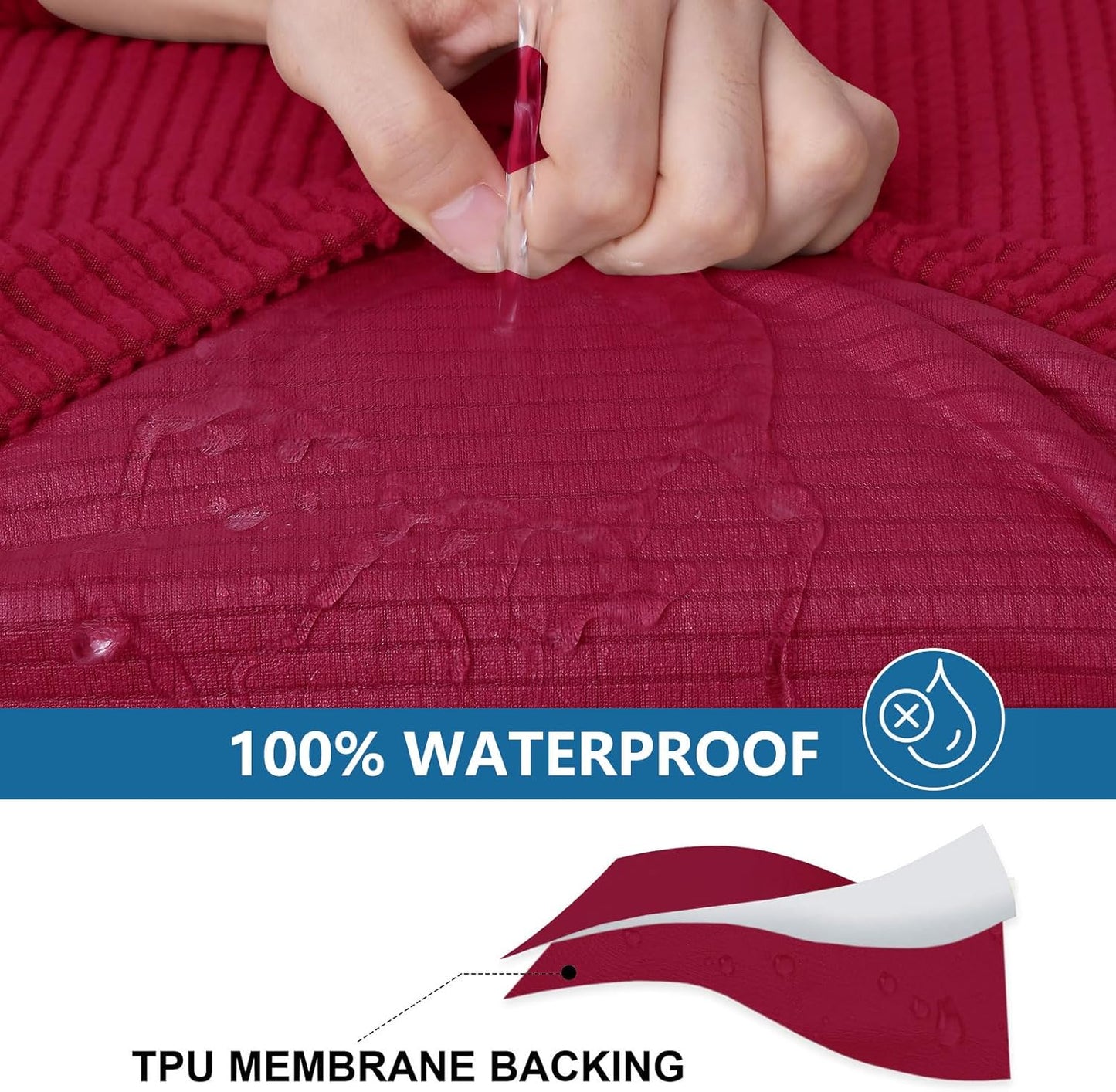 hyha Waterproof Sectional Couch Covers, Non Slip Sofa Couch Cushion Covers L Shape, Thick Stretch Jacquard Fabric, Washable Sofa Slipcovers with Elastic Bottom (1 Piece for Chaise, Wine Red)