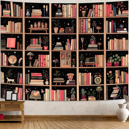 Accnicc Modern Bookshelf Tapestry Black Pink Orange Stylish Minimalist Book Shelf Tapestries Wall Hanging Art Dark Academics Library Book Tapestry for Bedroom Living Room Dorm 80 x 60 inch