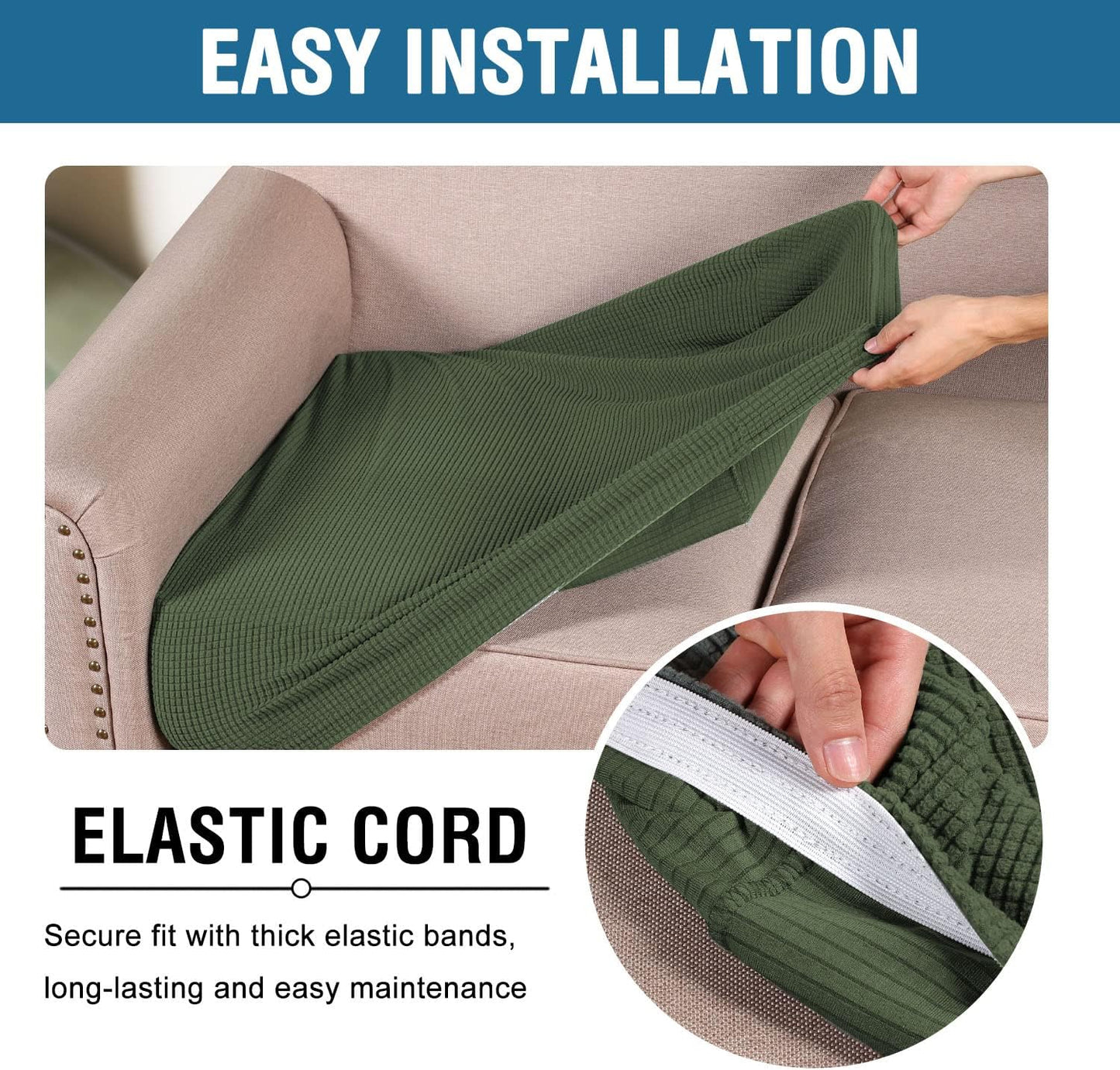 H.VERSAILTEX Super Stretch Individual Seat Cushion Covers Sofa Covers Couch Cushion Covers Slipcover Sets Thick Jacquard Textured Twill Fabric (2 Piece Medium Sofa Cushion Covers, Bronze Green)