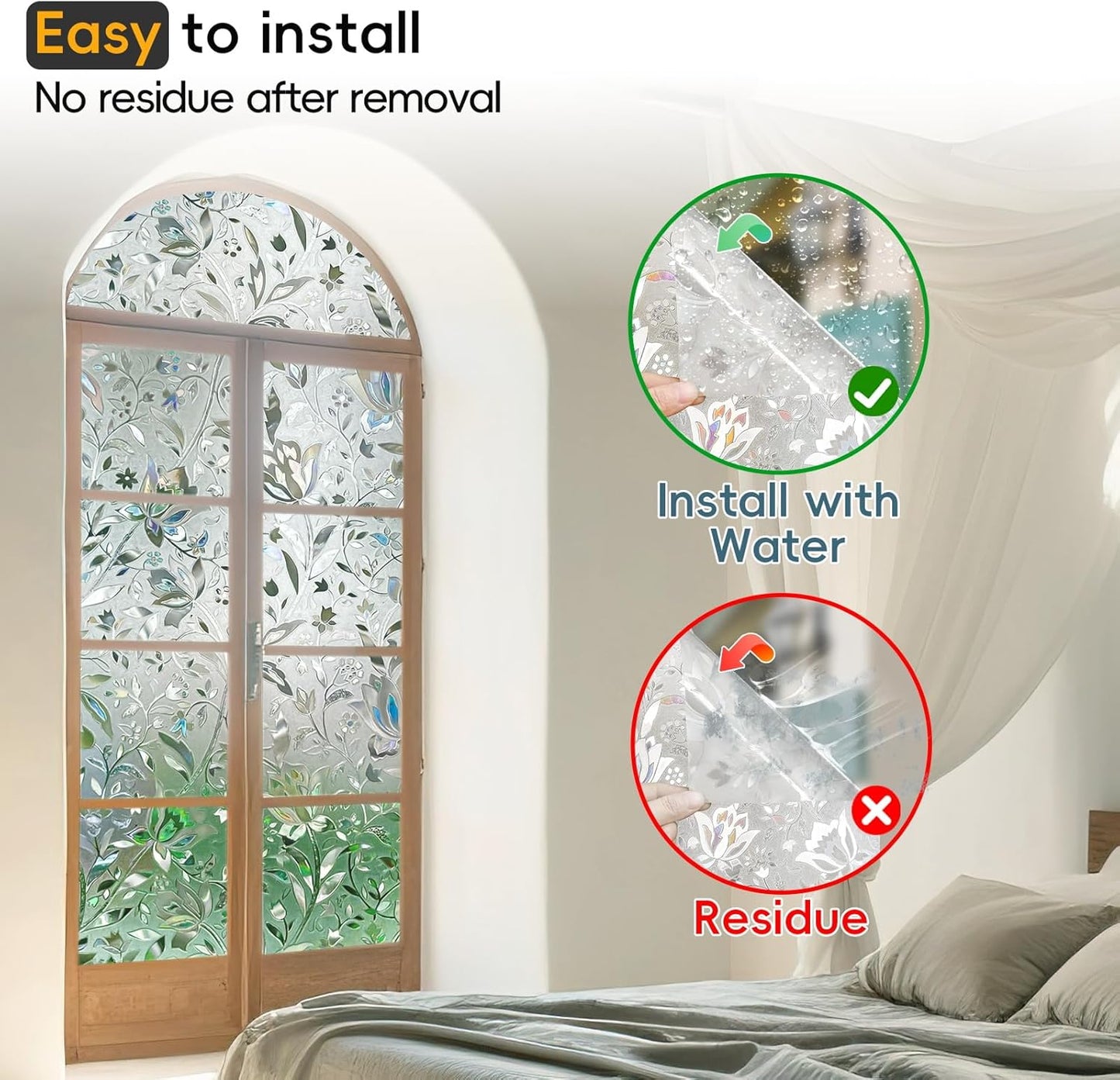 Rainbow Window Privacy Film Decorative, Stained Glass Window Tint for Home, 3D Decals Window Clings for Glass Windows, Static Cling Window Sticker, Suncatcher Window Cover,35.4" by 78.74"