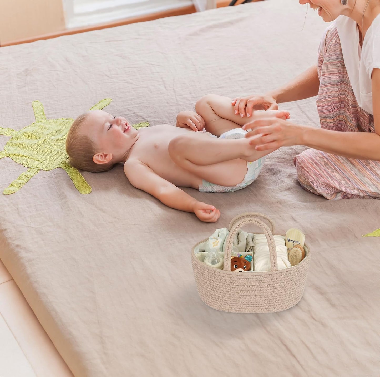 Diaper Caddy Organizer Cotton Rope Baby Basket Nursery Storage and Portable Tote Bag for Car Ideal Baby Shower Gifts and Registry Must-Have for Newborn Essentials light konjak