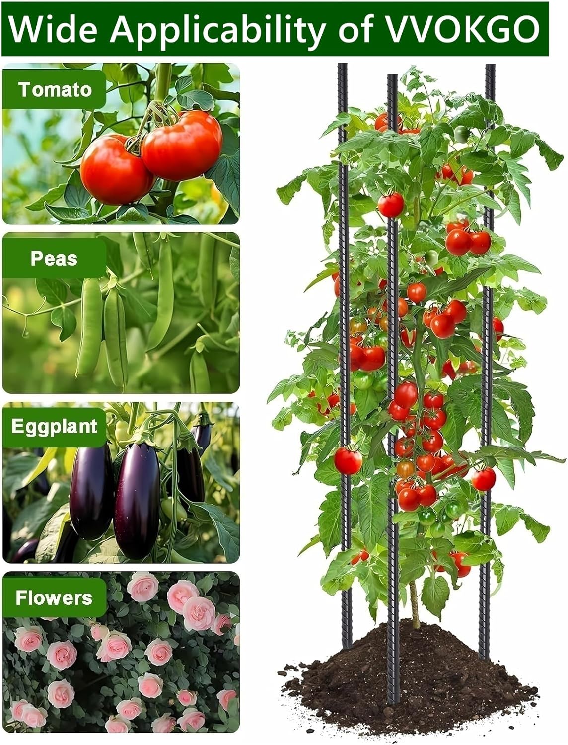 VVOKGO RebarStakes 36 Inch Ground Rebar Stakes (8 pcs), Heavy Duty Hook Ground Anchors, Steel Plant Support Garden Stake with Chisel Point end Black Plastic Spraying for Anti-Rust