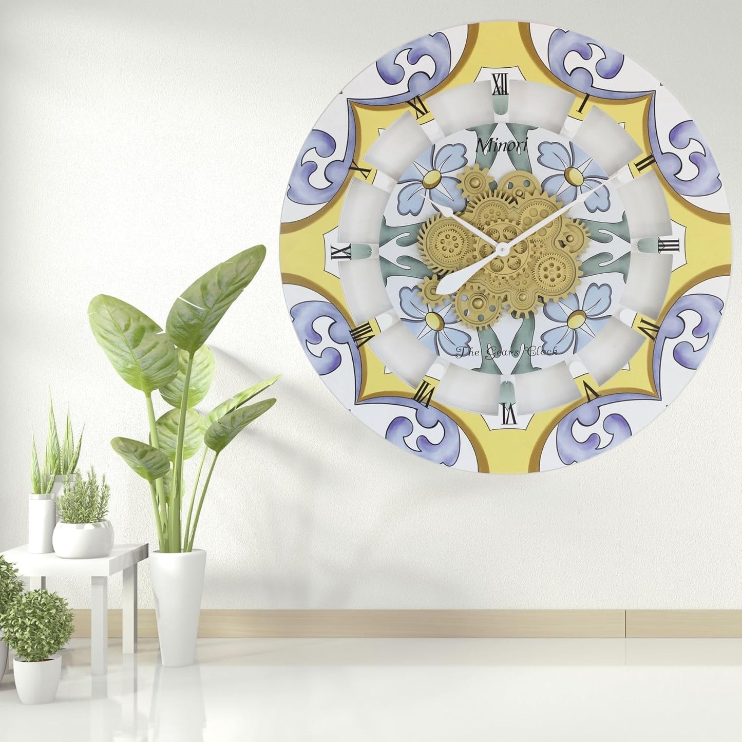 The Gears Clock Wall Clock Italy Collection with Moving Gears (Minori, 36 inch Round)