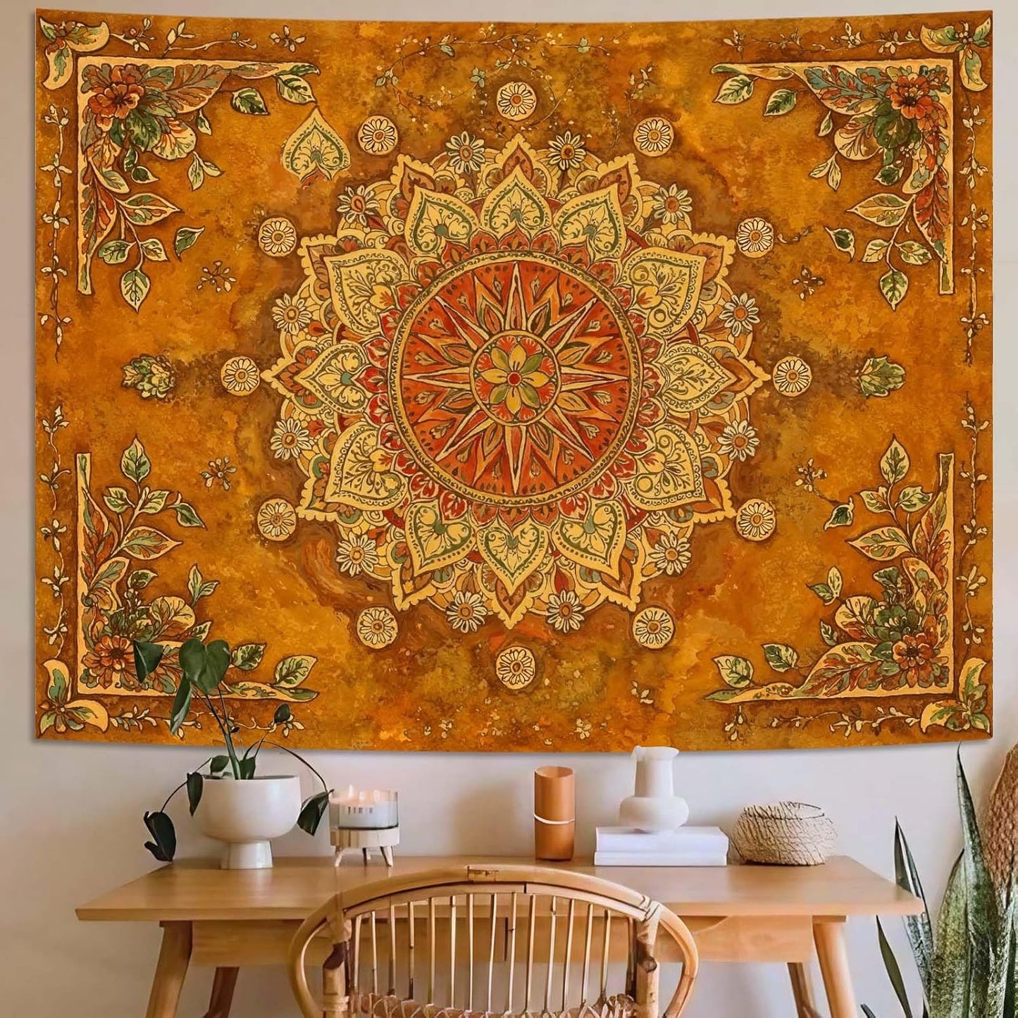 Lunerfex Floral Mandala Tapestry Boho Tapestry for Bedroom Brown Tapestries Wall Hanging Living Room Wall Art and Home Decor 60x80