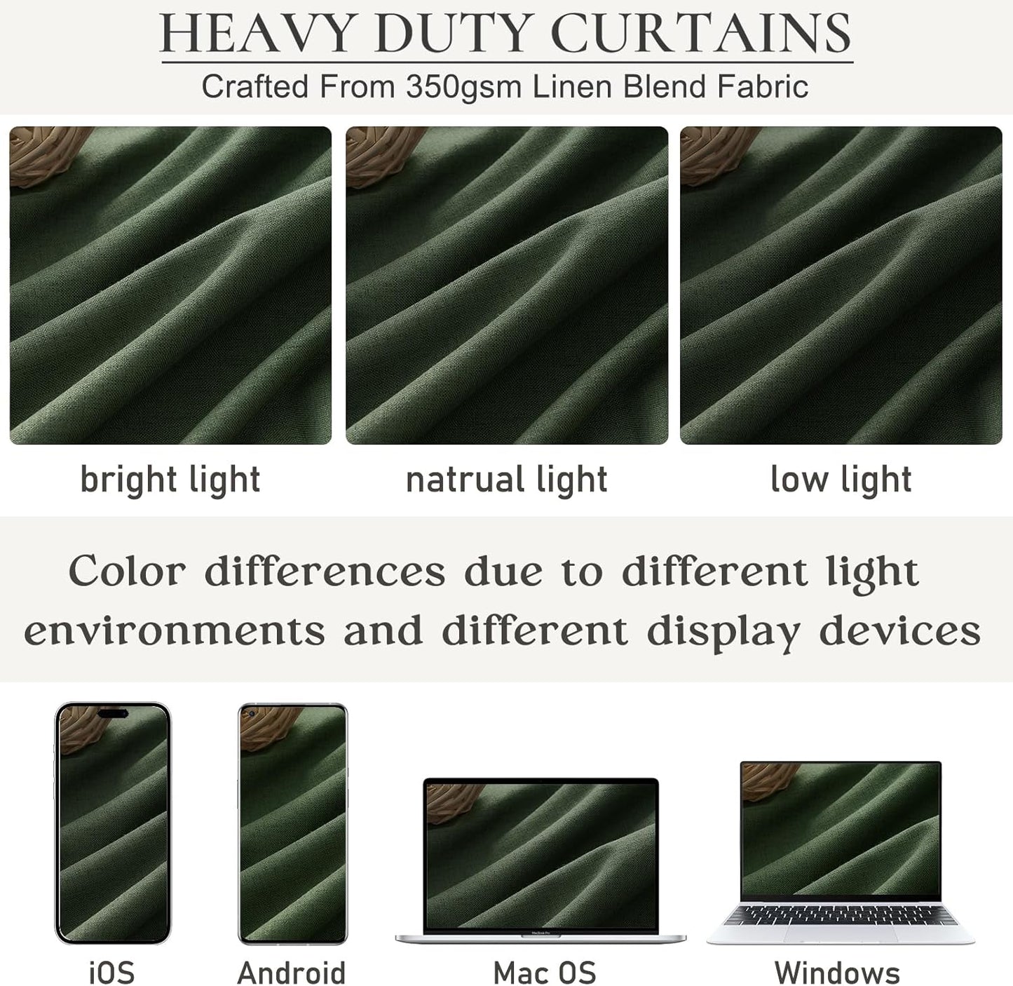 Loden Spring Living Room Curtains Linen 90 Inches Long Pinch Pleated Traverse Window Curtains Complete Blackout Heat & Cold Blocking for Sliding Glass Dark Olive Green Drapes (40"wx90"Lx2 Panels)