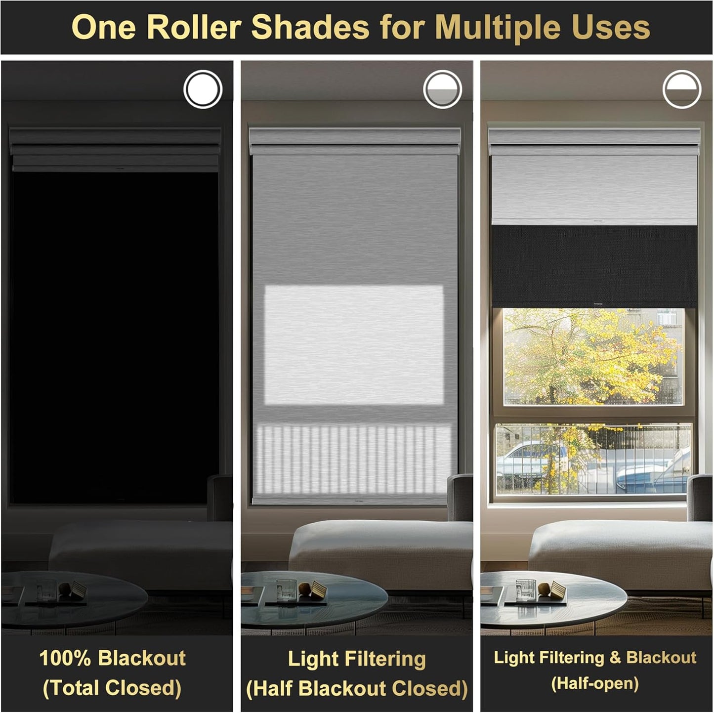 BERISSA Cordless Dual Roller Shades with Cassette Valance,Double Window Shades Blackout and Light Filtering Shades,Day and Night Roller Shades for Home Office Door.Linen Black and White.43 W x 56" H