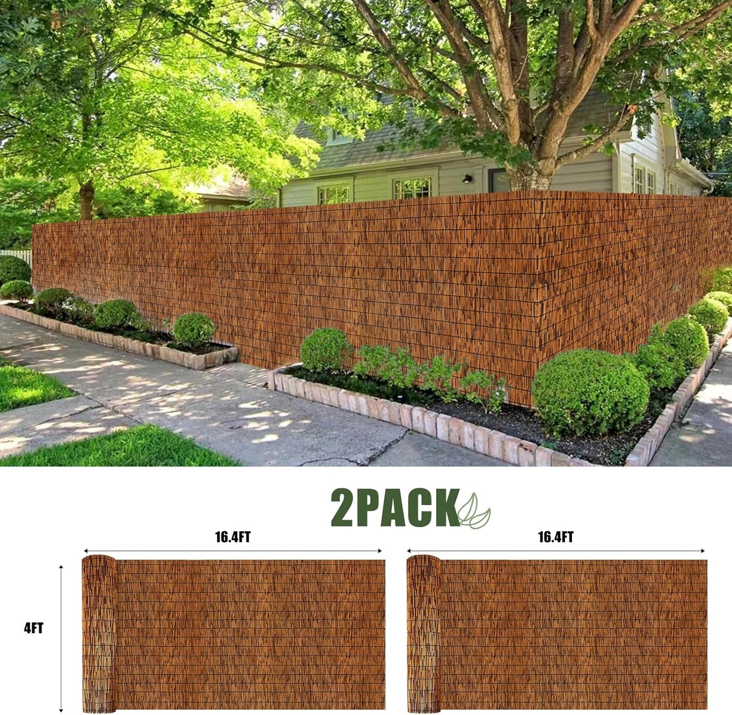 2Pack Bamboo Reed Fencing,4FT X 16.4FT Natural Reed Fence Reed Screen for Balcony Bamboo Reed Fence 4 Feet High for Outdoor Backyard Patio(Brown)