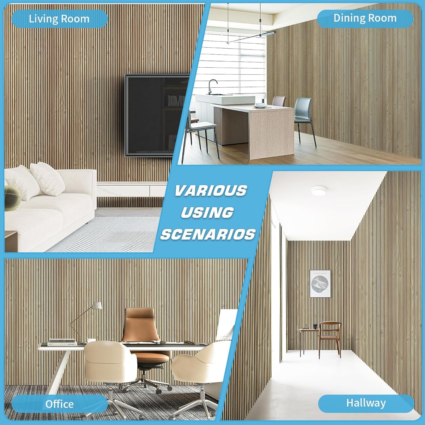 Art3d 4-Pack Glue-On Fine Bar Wainscoting Panel for Interior Wall Decor - 104 x 12 Inch Polystyrene Ultralight Slim Slat Wall Panels for Living Room Bedroom, Teak