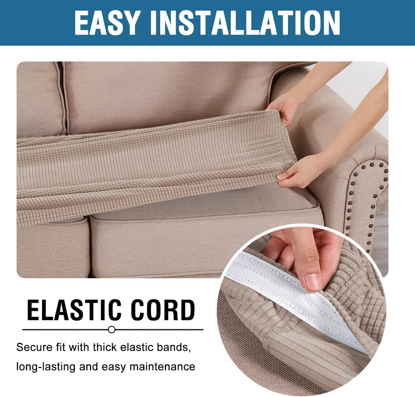 H.VERSAILTEX Super Stretch Individual Seat Cushion Covers Sofa Covers Couch Cushion Covers Slipcover Sets Thick Jacquard Textured Twill Fabric (1 Piece Sofa Cushion Cover, Sand)