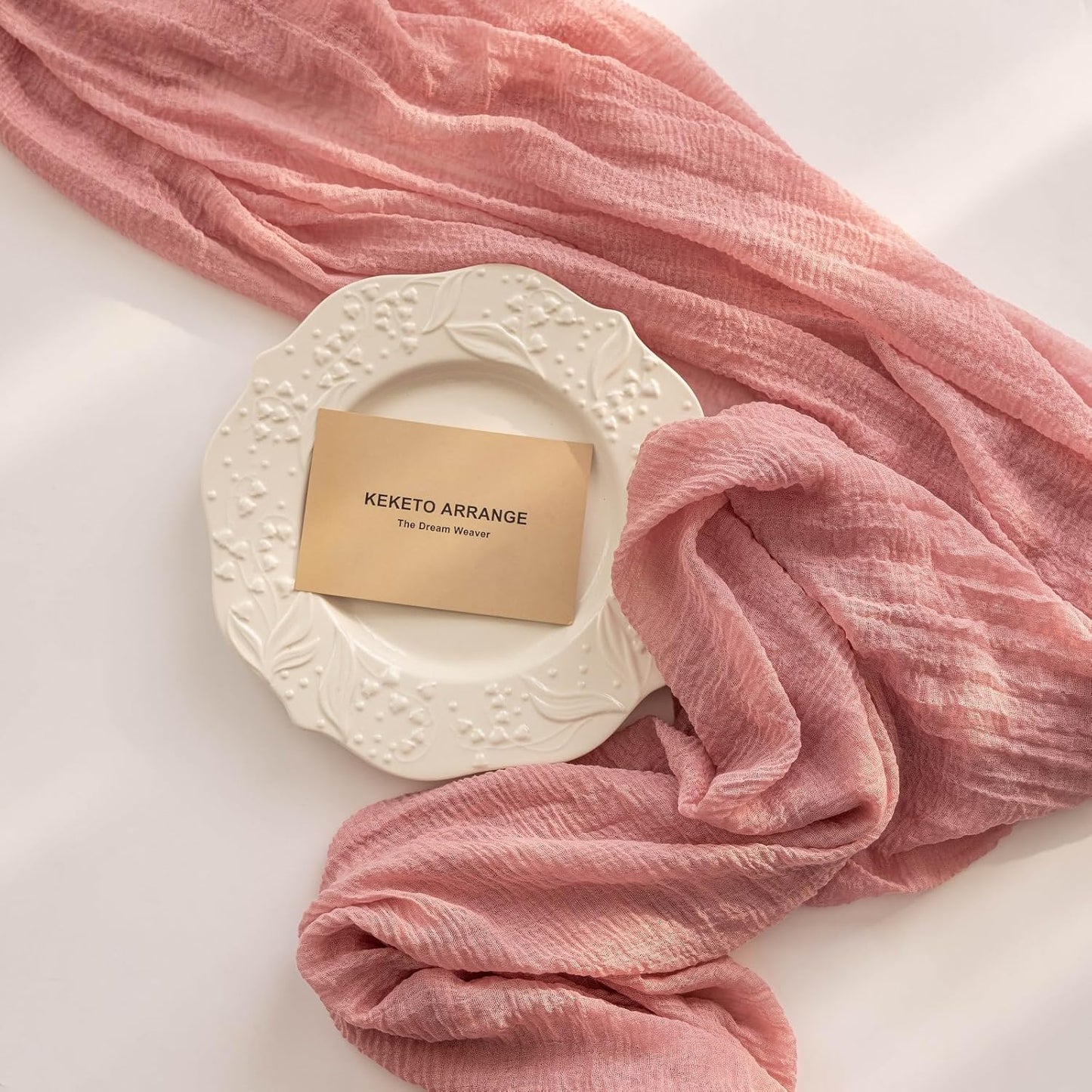 3pcs Cheesecloth Table Runner Dusty Rose Gauze 120 Inch 10 FT Rustic Boho Cheese Cloth Runner for Wedding Baby Shower Bridal Shower Party Long Sheer Centerpiece Fall Home Decoration