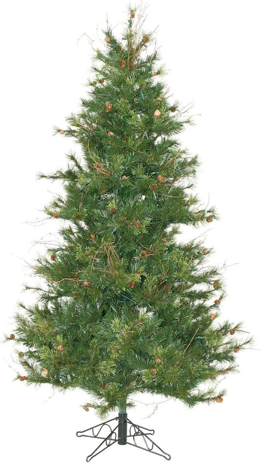 Vickerman 7.5' Mixed Country Pine Slim Artificial Christmas Tree, Unlit - Faux Christmas Tree - Seasonal Indoor Home Decor
