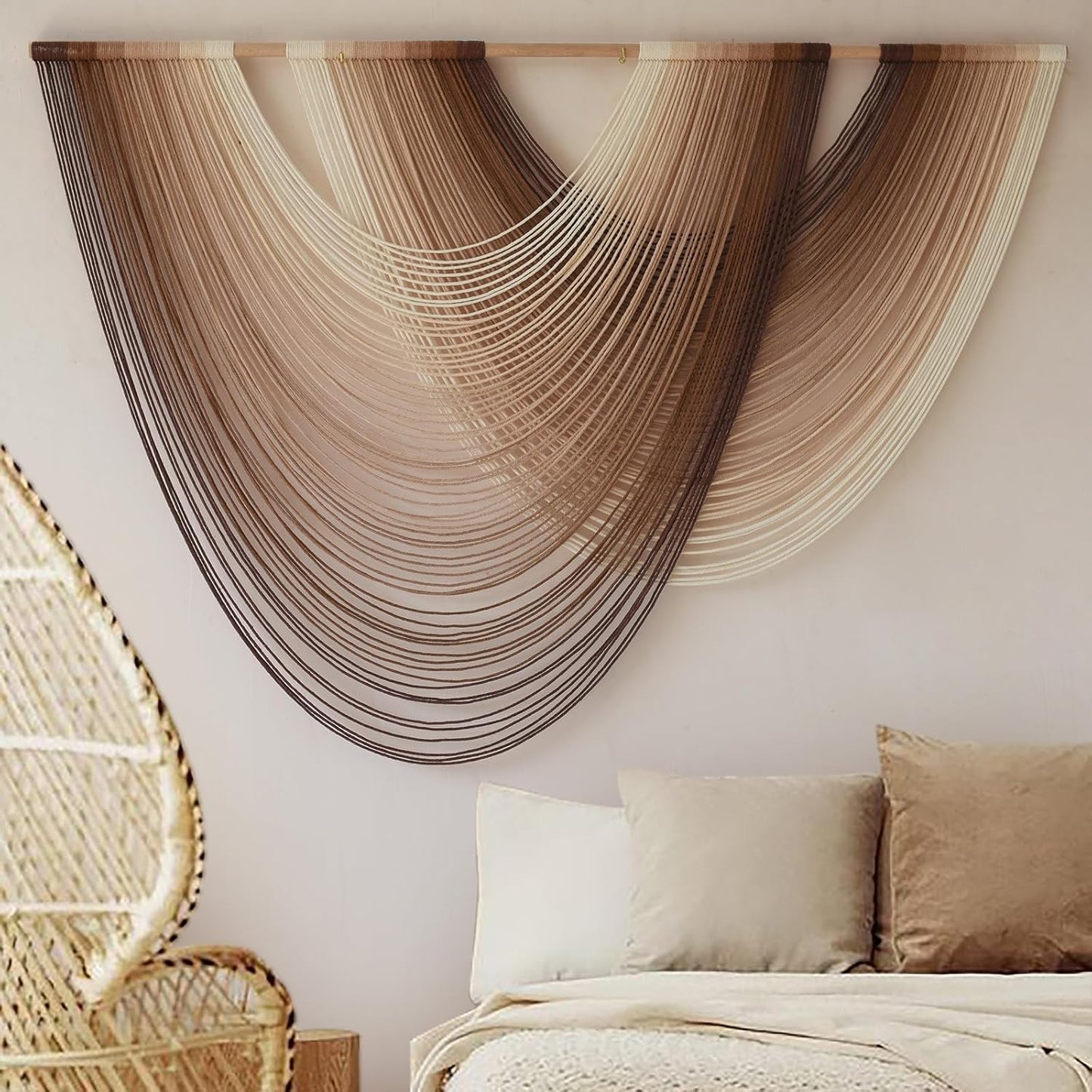 Macrame Wall Hanging Dip-Dye Boho Home Decor Fiber Wall Art Craftsmanship Bedroom Livingroom 57" W x 39" L