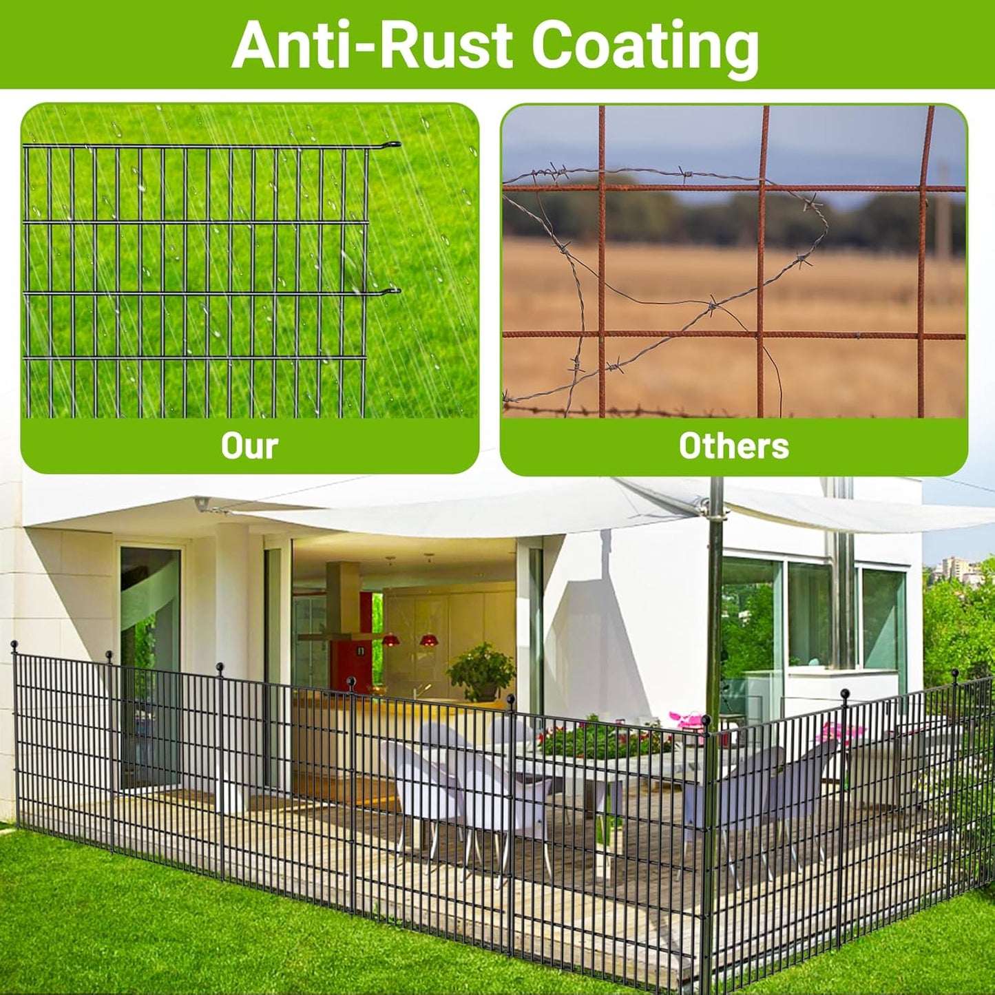 5 Panels No Dig Decorative Outdoor Garden Fence for Yard, 32 in(H) X 11.8 ft(L) Animal Barrier Fencing Rustproof Metal Wire Panel Border for Dog, Rabbits, and Patio Temporary Ground Stakes