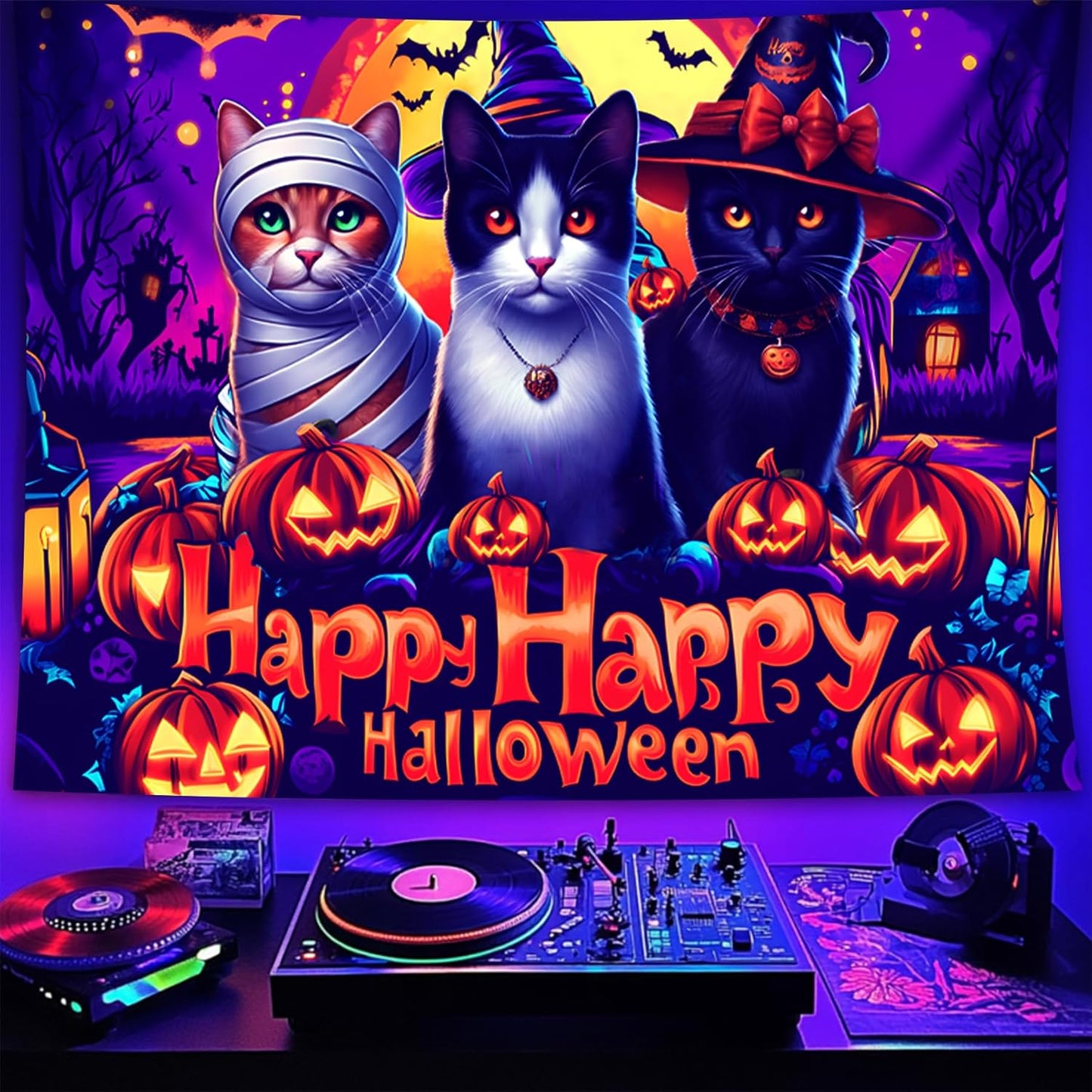 Halloween Tapestry, Blacklight Tapestry for Halloween Party Decor Hanging Tapestries Backdrop Wall Art Poster for Bedroom Dorm 90x70in