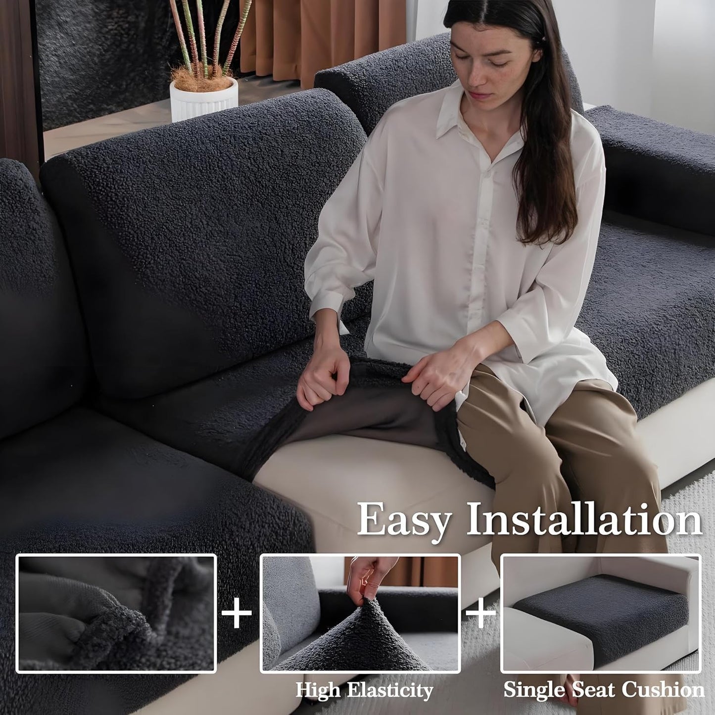 Couch Cushion Covers for Sectional Sofa, Stretch Soft Sofa Slipcovers Washable Wear-Resistant Universal Furniture Protector for Living Room(1 Piece Armrest Cover, Dark Gray)