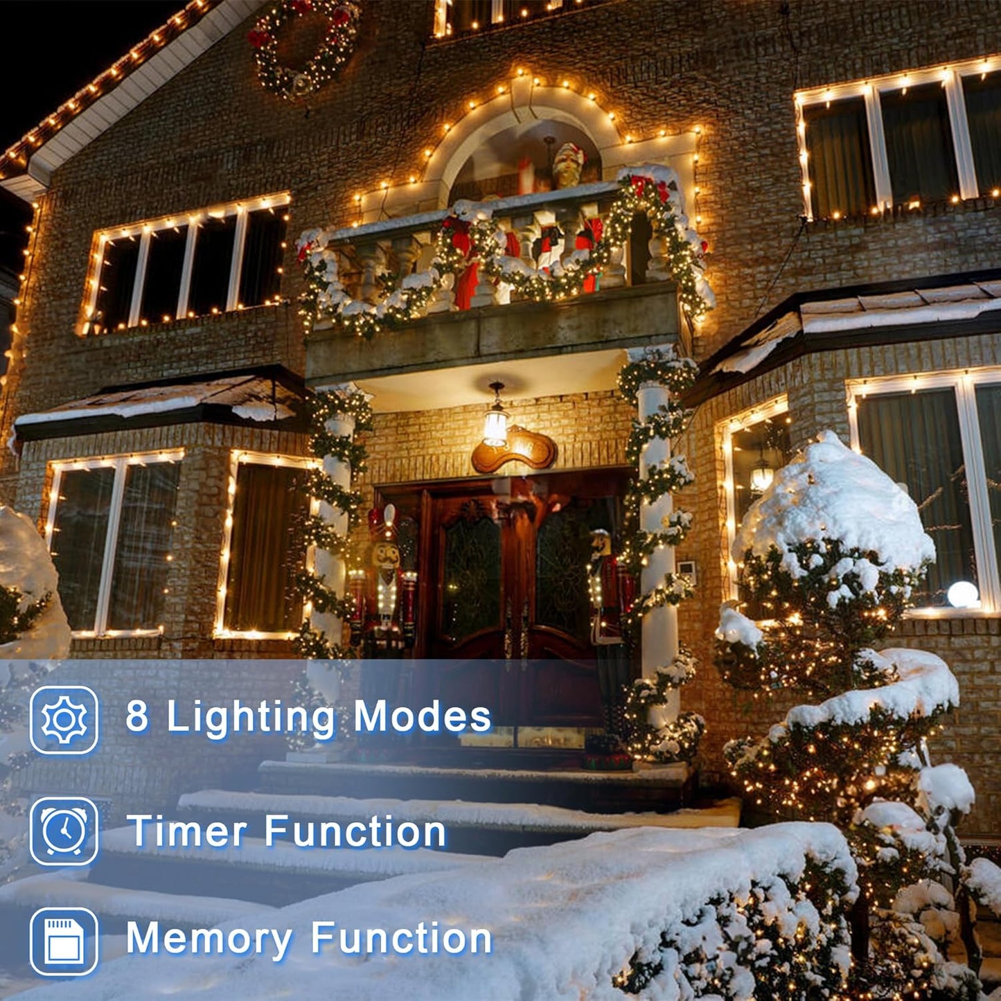 66FT Christmas Decorative Lights, Connectable 200 LED Green Wire Fairy String Lights Plug in, 8 Lighting Modes LED String Lights, for Indoor Outdoor Xmas Tree Wedding Party Decoration Warm White