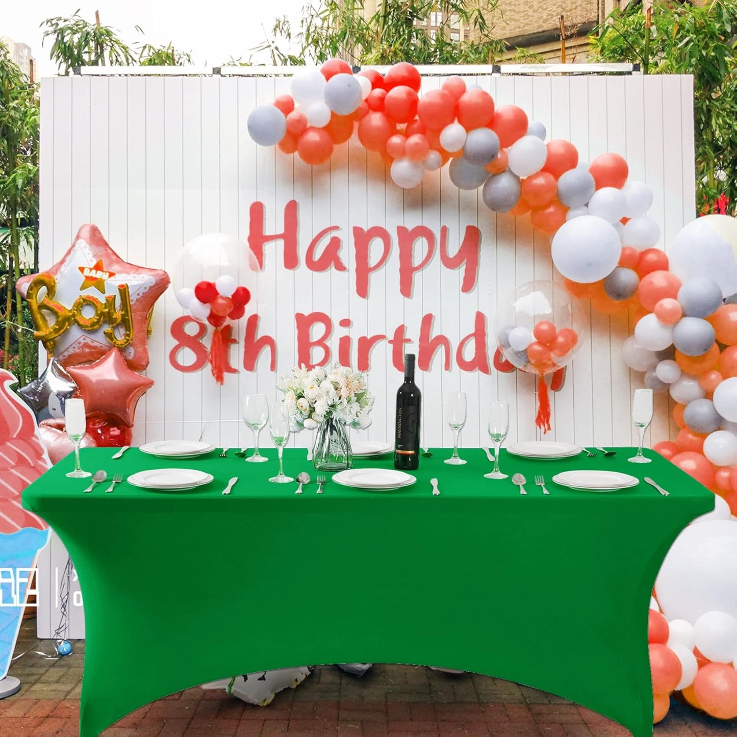 SuperO 2Pack Waterproof Spandex Table Cover for 8FT Table Universal Fitted Stretch Tablecloth for Party, Banquet, Wedding and Events-Emerald